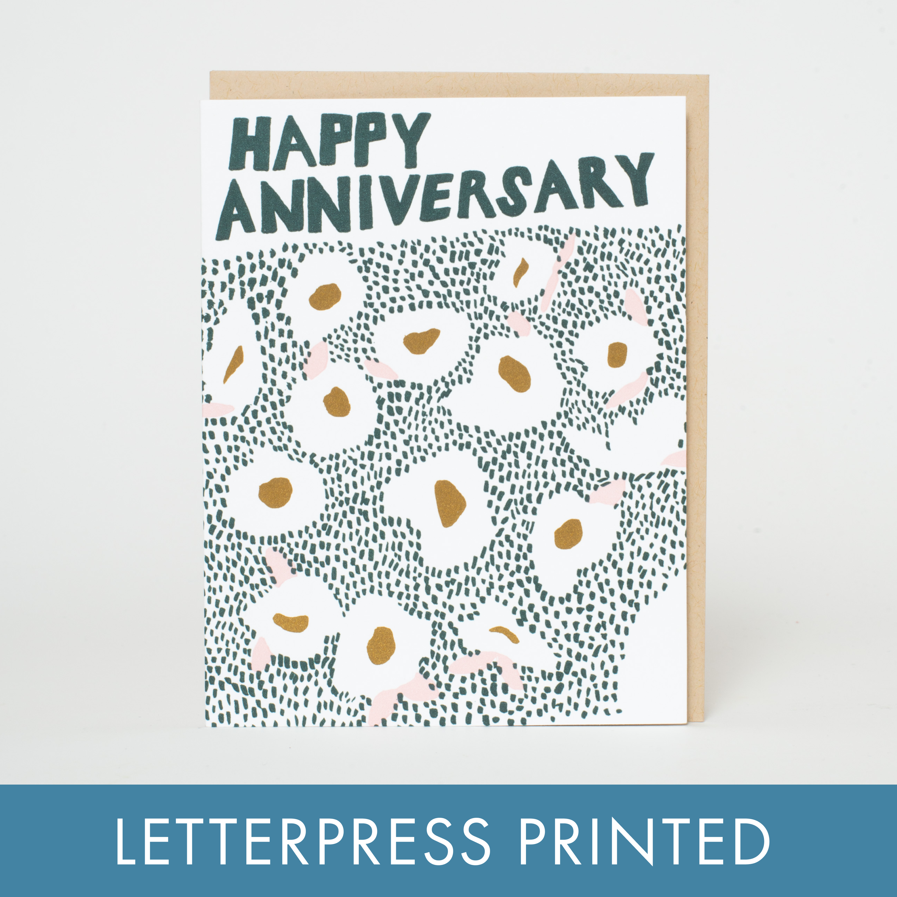 Happy Anniversary Meadow Letterpress Greeting Card by Egg Press: Plastic sleeve