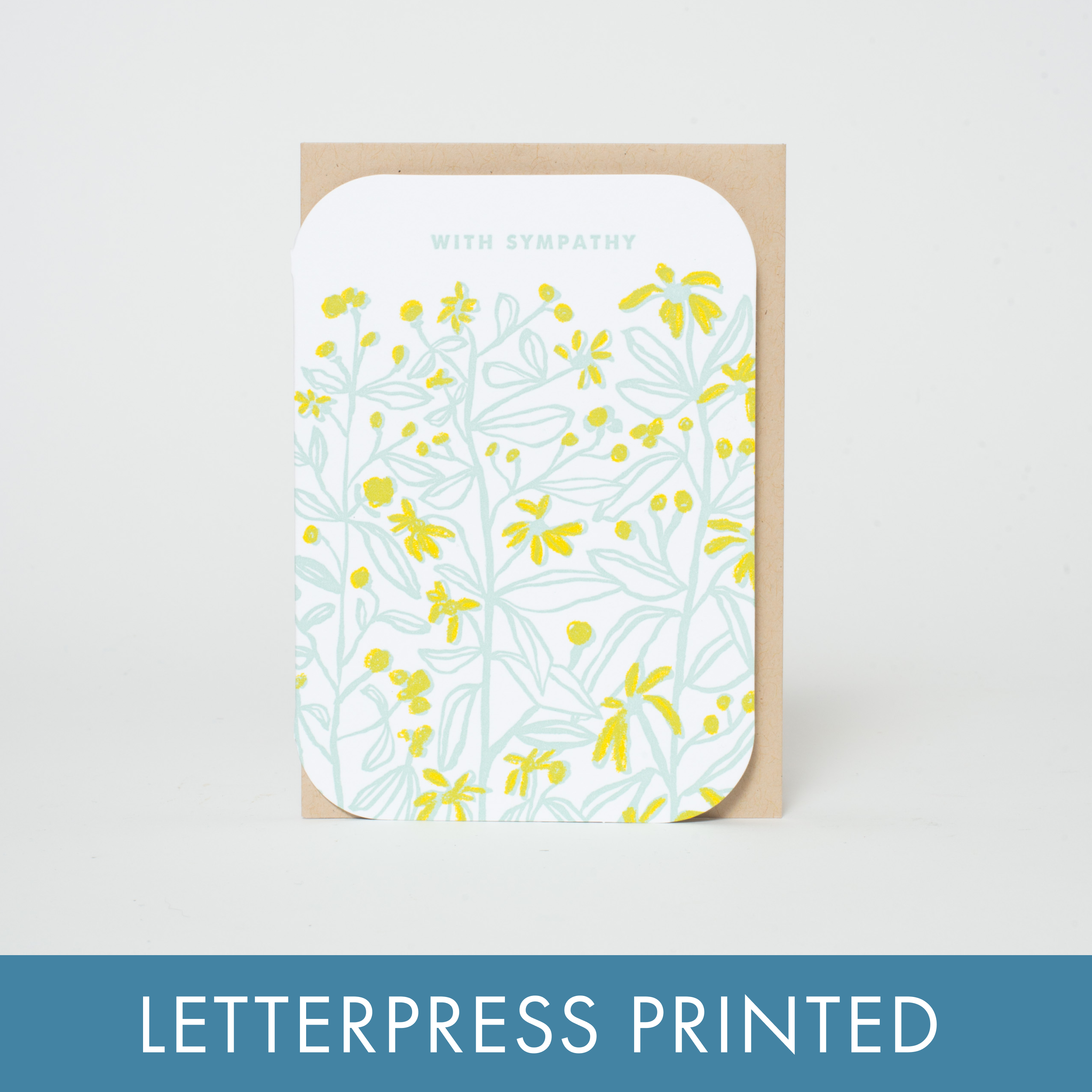 Viney Floral Sympathy Mini Letterpress Greeting Card by Egg Press: Plastic sleeve