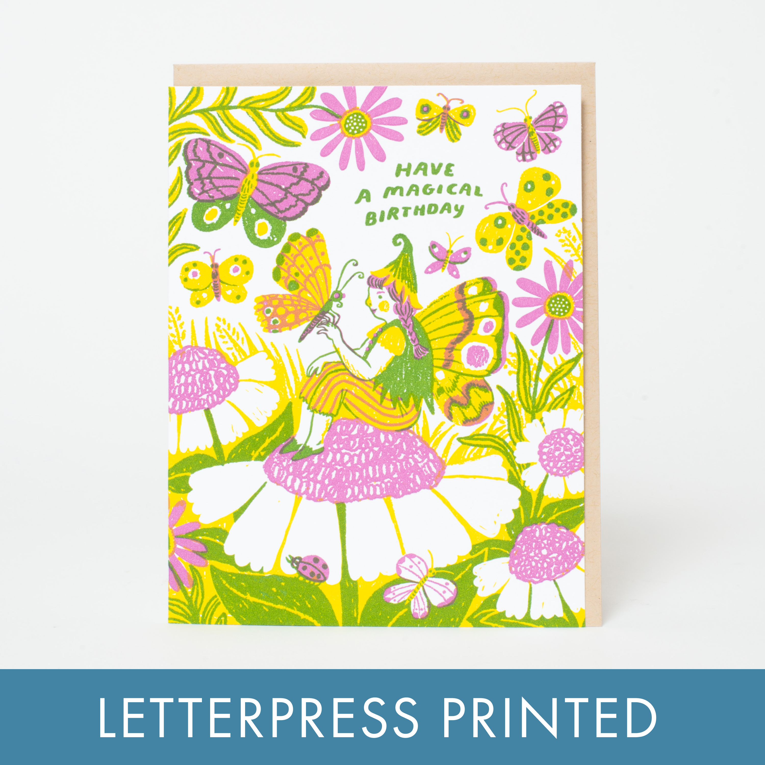 Magical Birthday Fairy Letterpress Greeting Card by Phoebe Wahl: Plastic sleeve