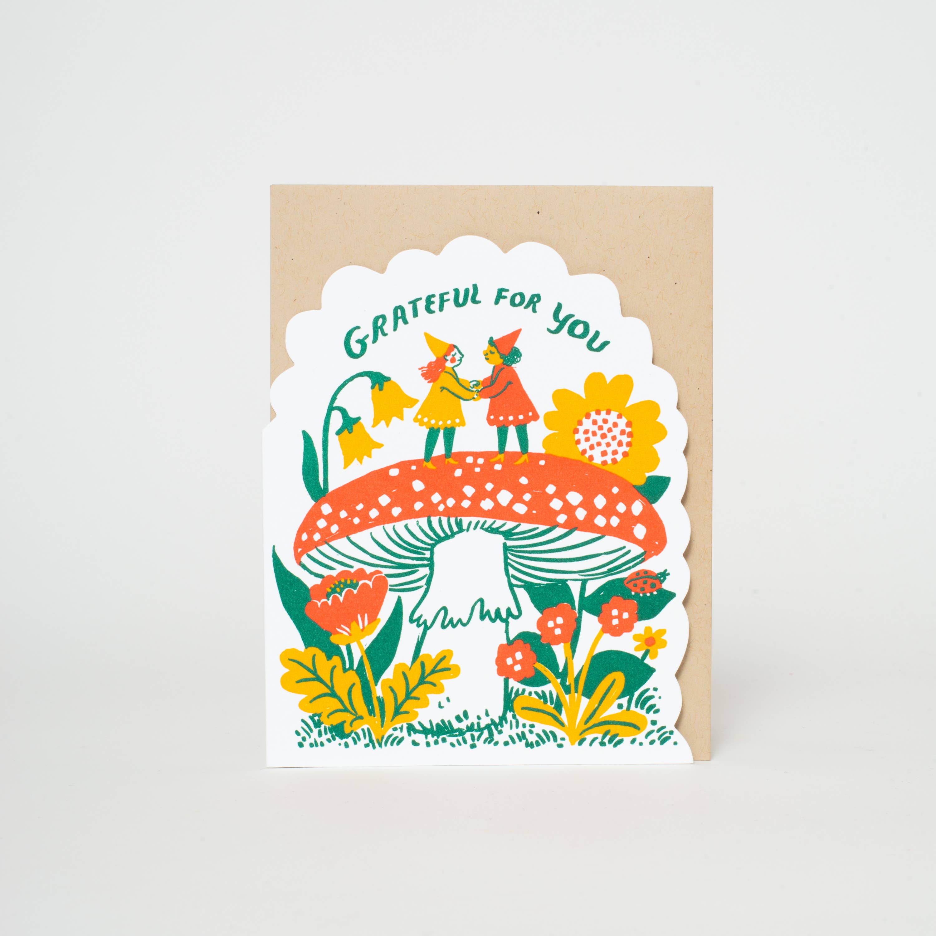 Grateful Gnomes Letterpress Greeting Card by Phoebe Wahl: Plastic sleeve