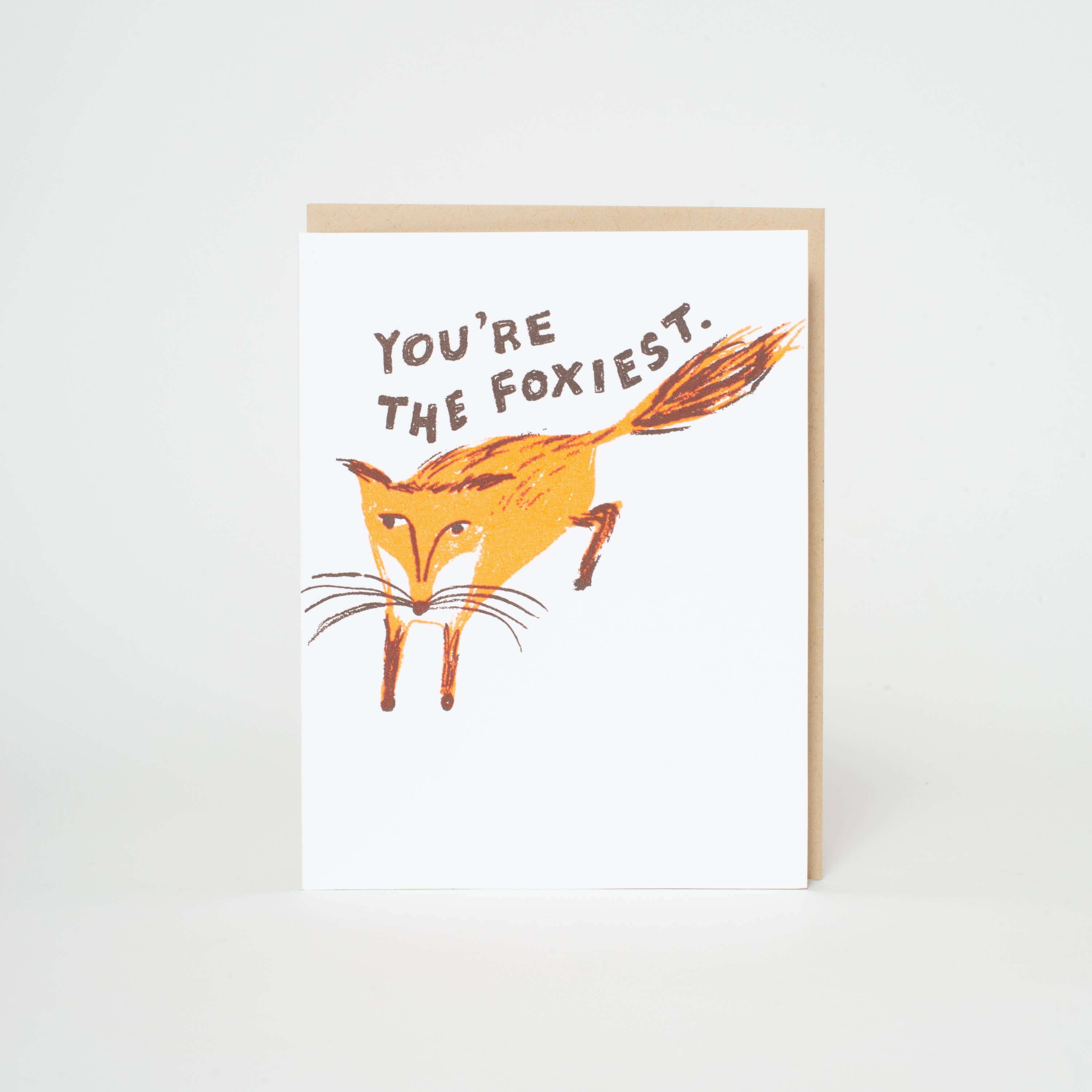 Foxiest Fox Funny Love Letterpress Greeting Card by Egg Press: Plastic sleeve