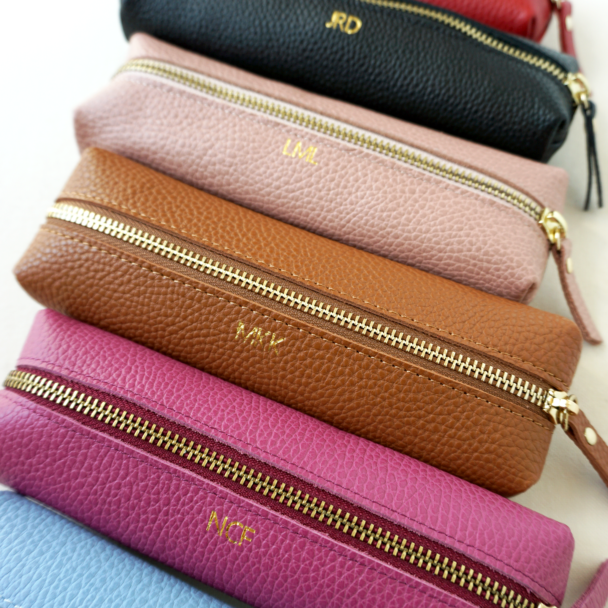 Genuine Pebble Leather Pencil Pouch - Hot Pink
