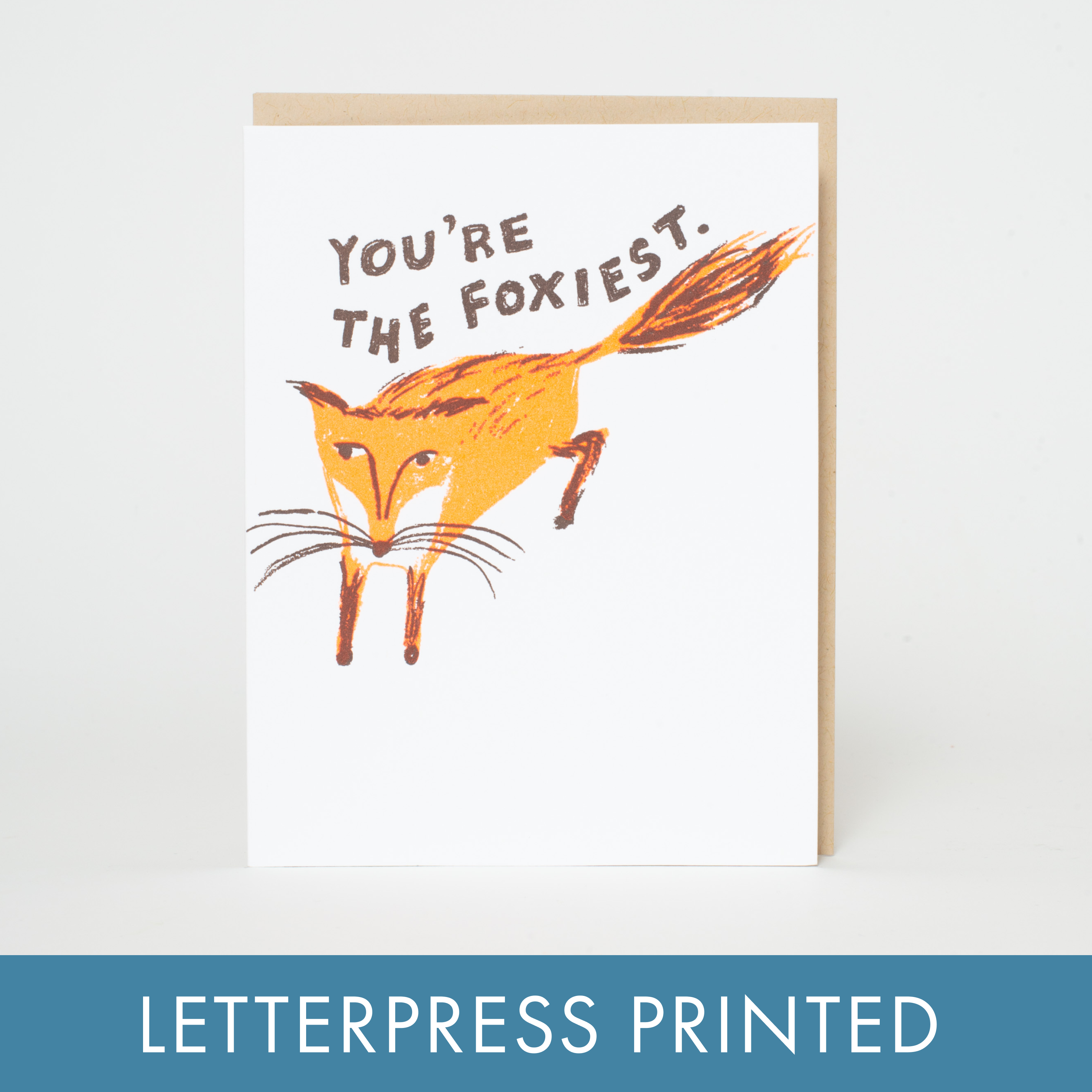 Foxiest Fox Funny Love Letterpress Greeting Card by Egg Press: Plastic sleeve
