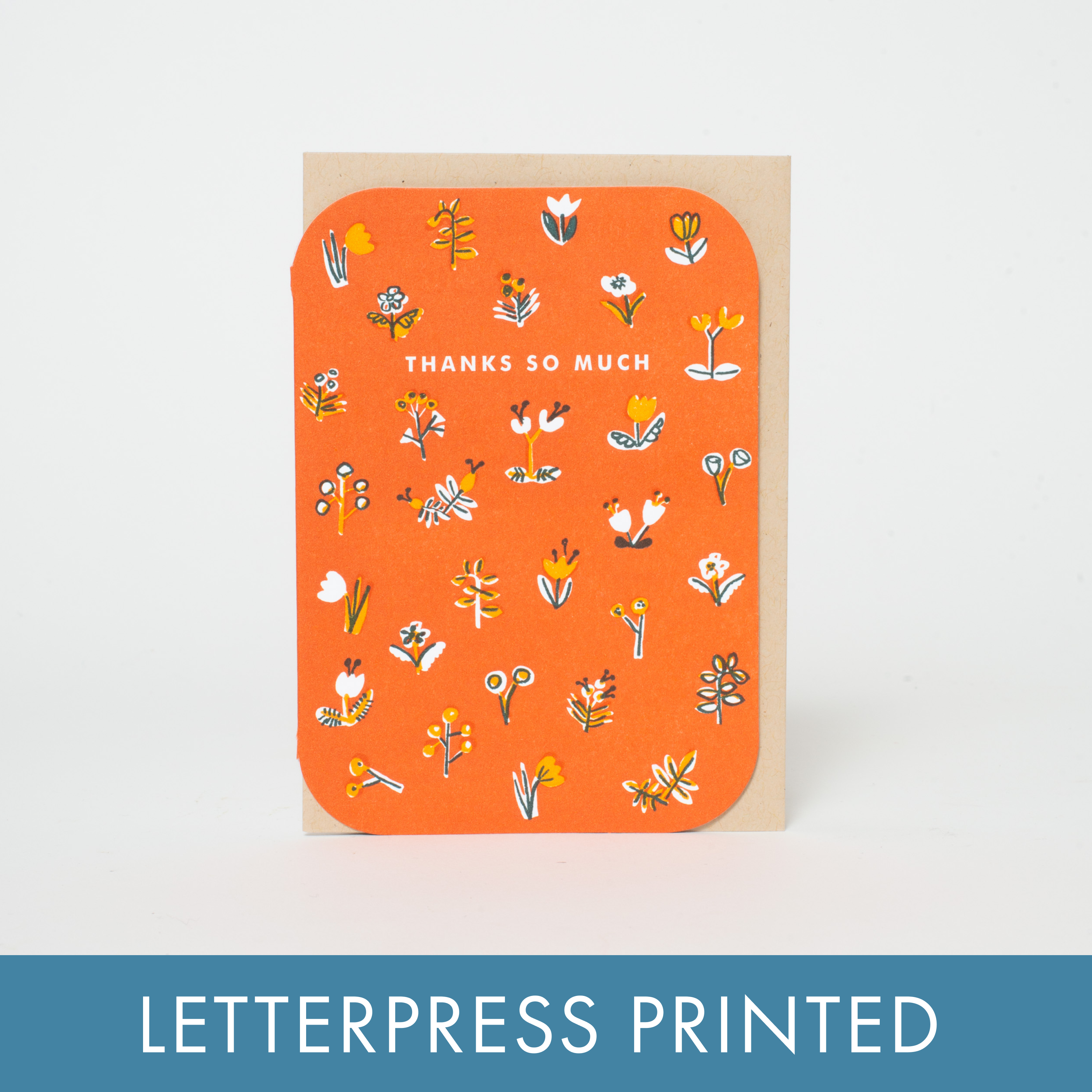 Thank You Little Flowers Letterpress Greeting Card by Egg Press: Plastic sleeve