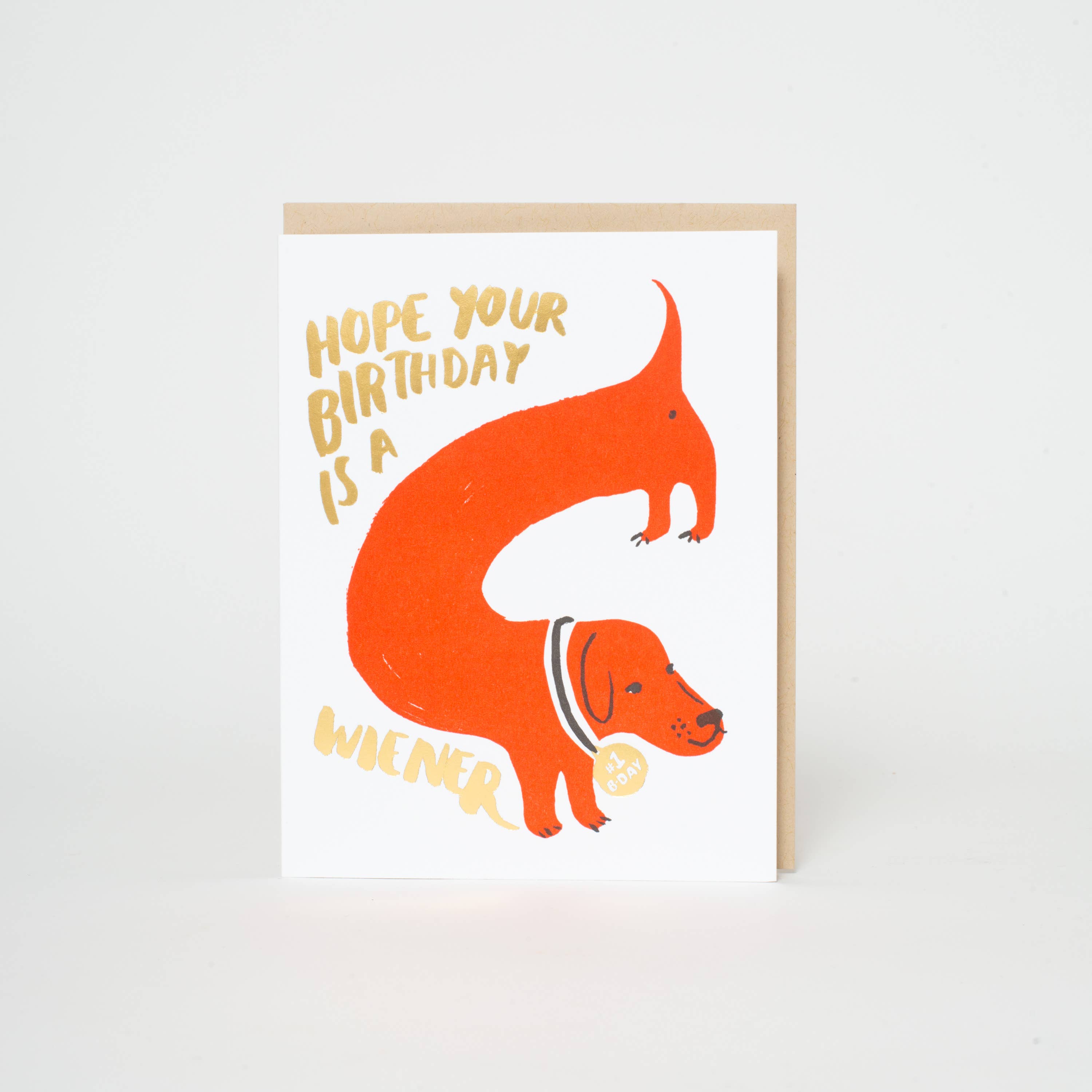 Wiener Birthday Dog Letterpress Greeting Card by Egg Press: Plastic sleeve
