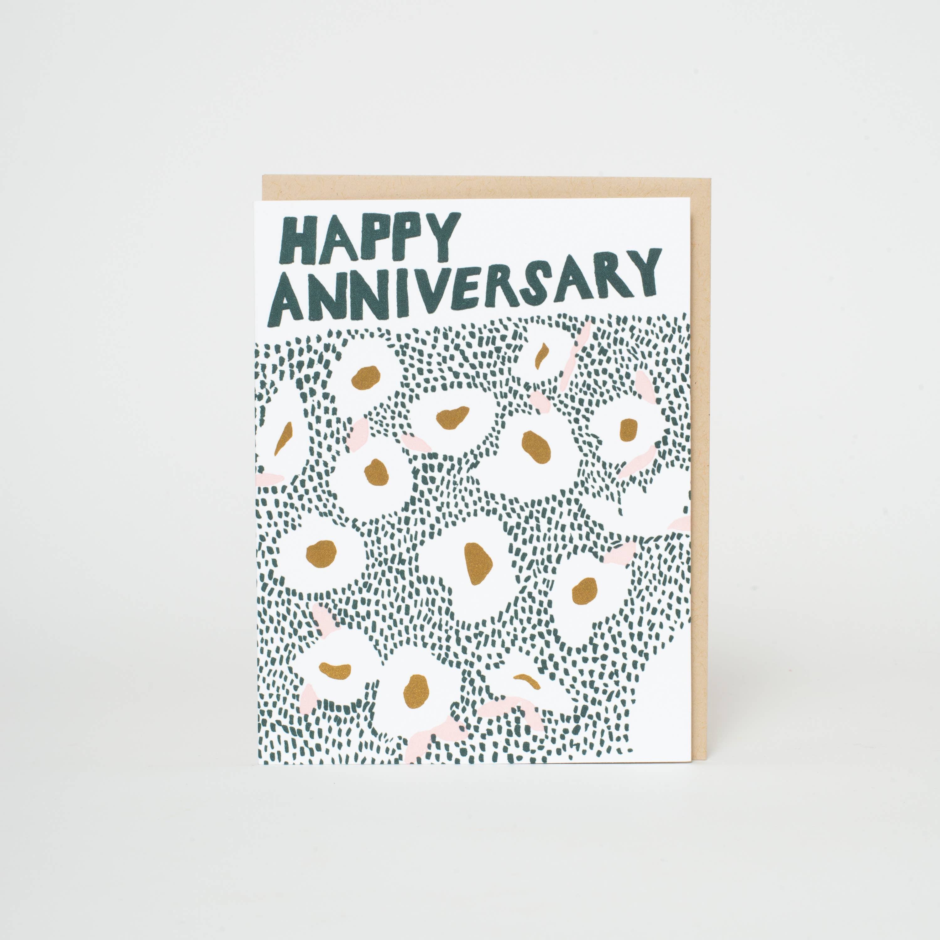 Happy Anniversary Meadow Letterpress Greeting Card by Egg Press: Plastic sleeve