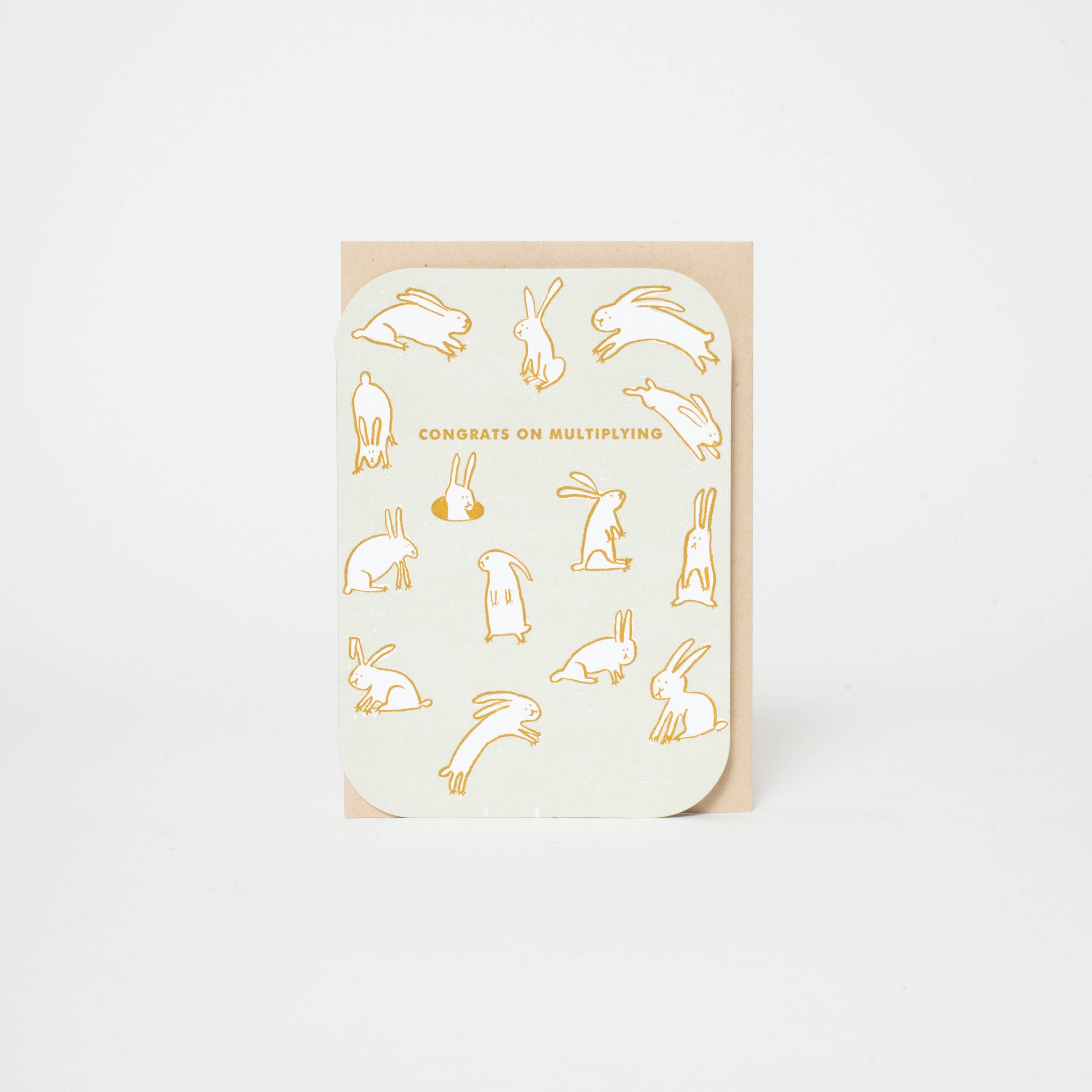Multiplying Baby Rabbits Letterpress Greeting Card by Egg Press: Plastic sleeve