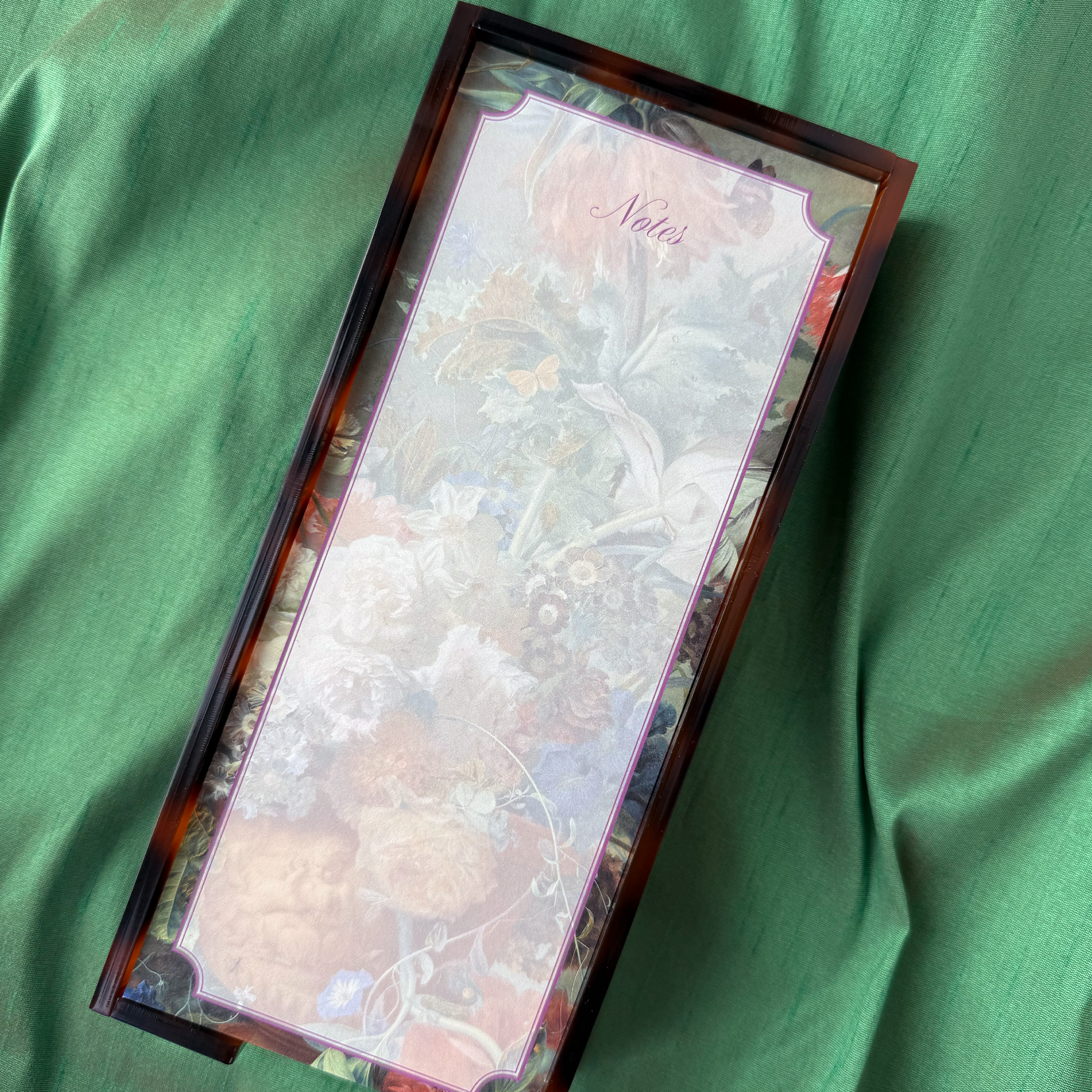 Tortoiseshell Acrylic Tray and Notepad - Vintage Floral