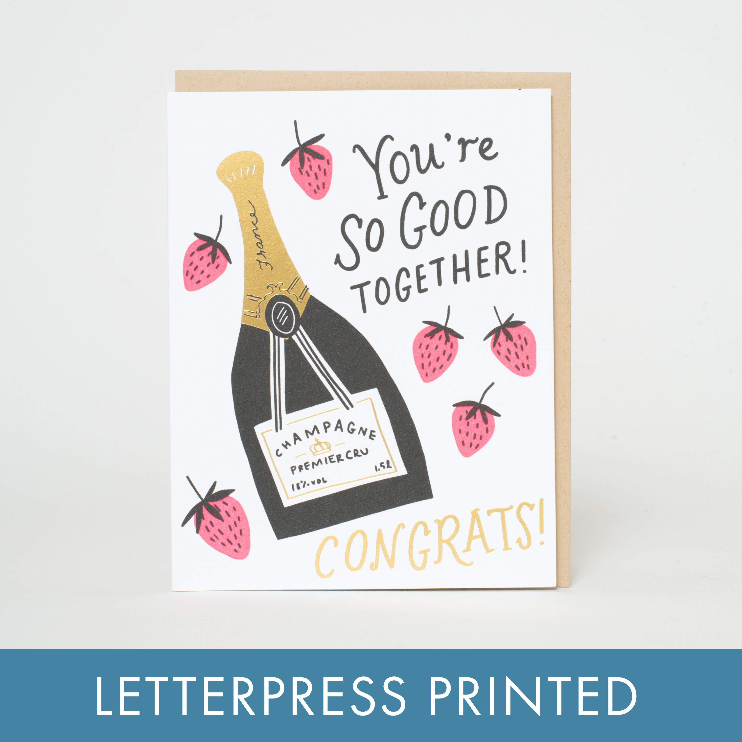Wedding Congrats Champagne Letterpress Greeting Card by Hello!Lucky: Plastic sleeve