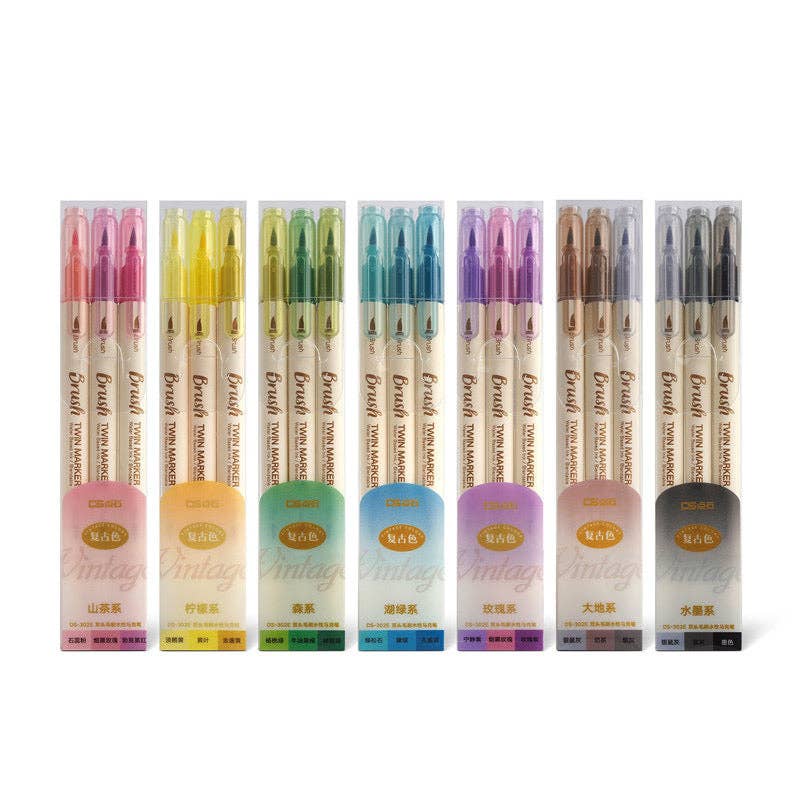 Brush Twin Marker Pen Set|Double-Side Pen set|Calligraphy Pen| Hand Lettering: Brown set