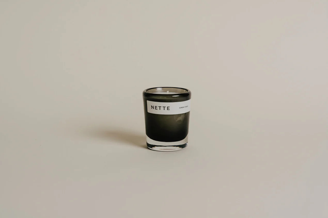 Nette 2.6 oz Smoky Glass Candle - Sunday Chess
