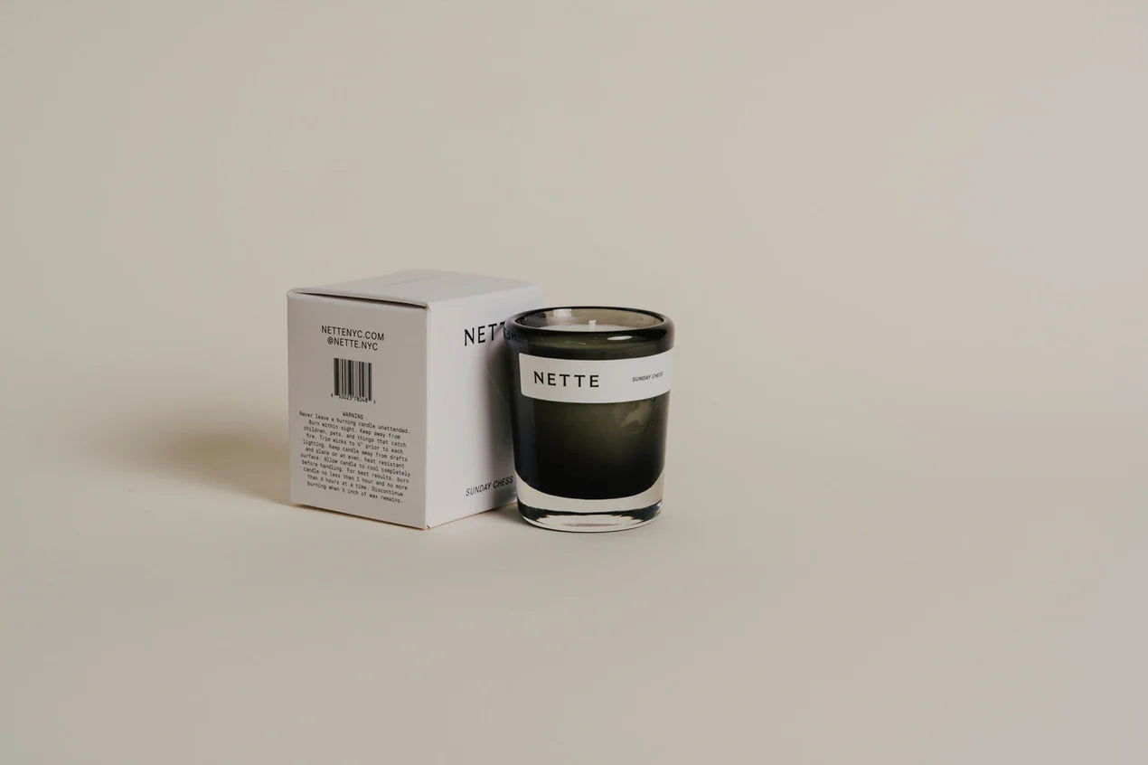 Nette 2.6 oz Smoky Glass Candle - Sunday Chess