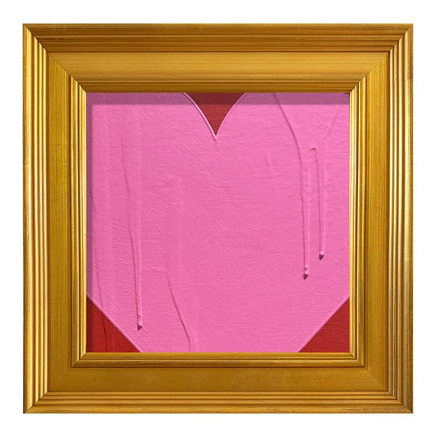 RON GIUSTI MINI PETITE HEART pink and red ACRYLIC PAINTING  - 6x6