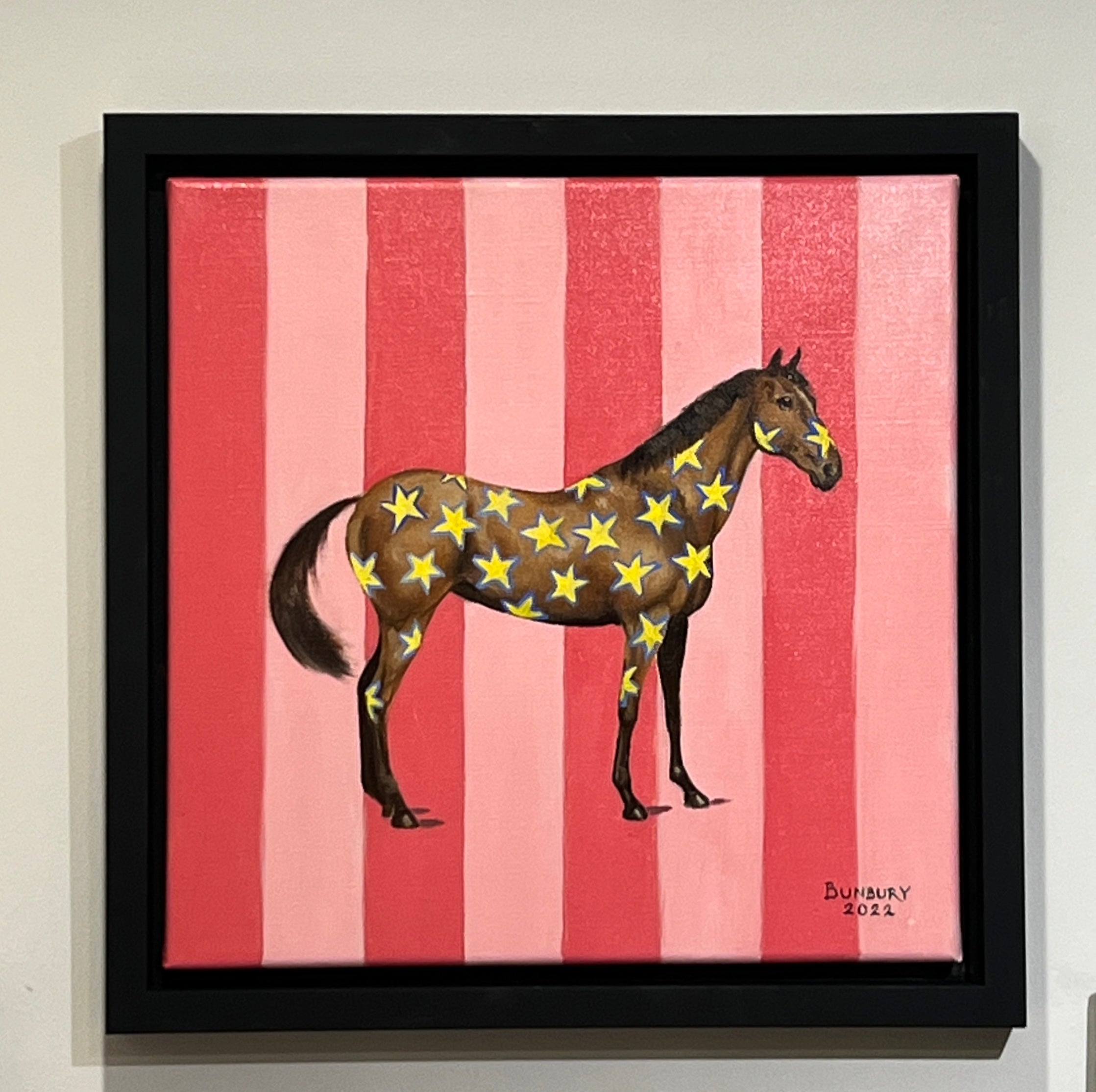 Spotty Horse custom horse painting - yellow star pink stripes