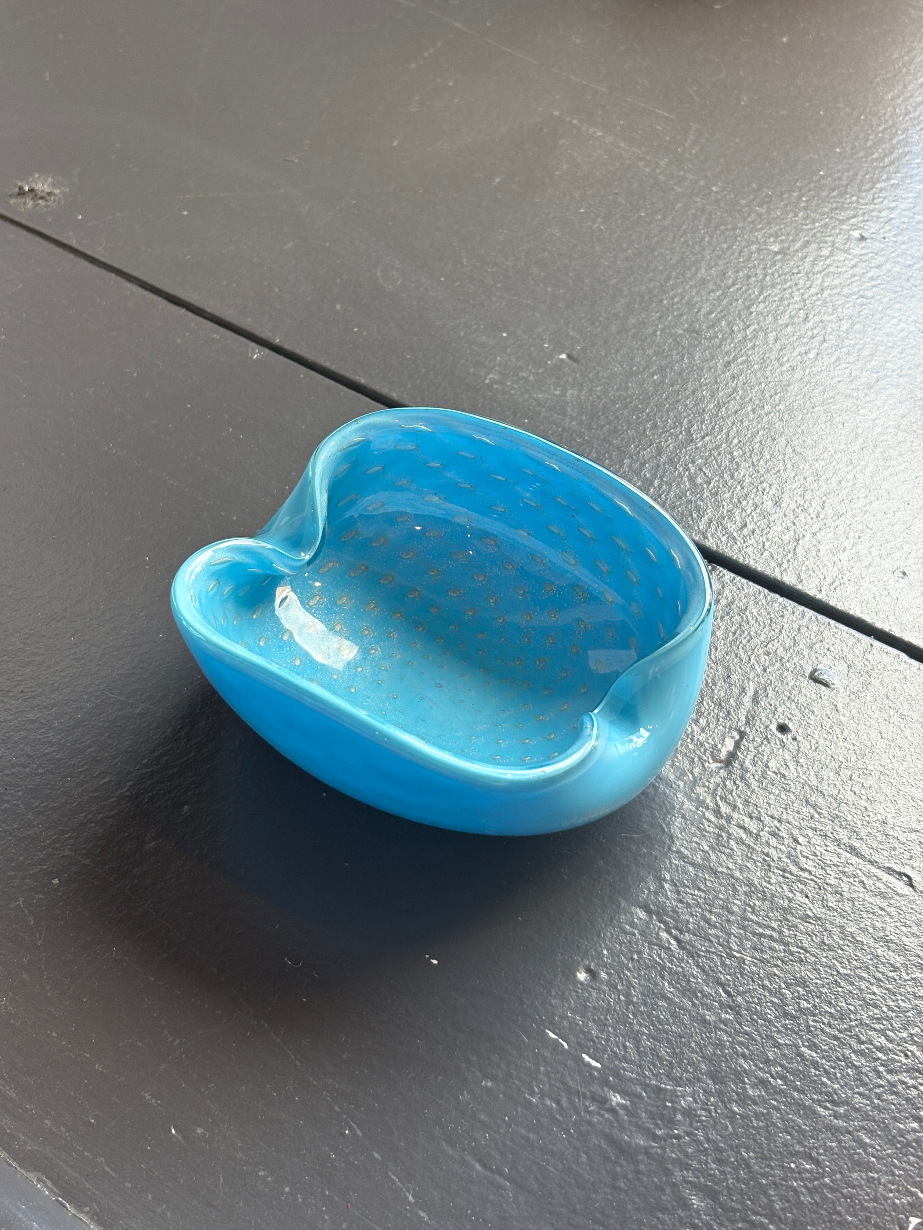 Murano Handblown Bullicante Glass Bowl - Blue