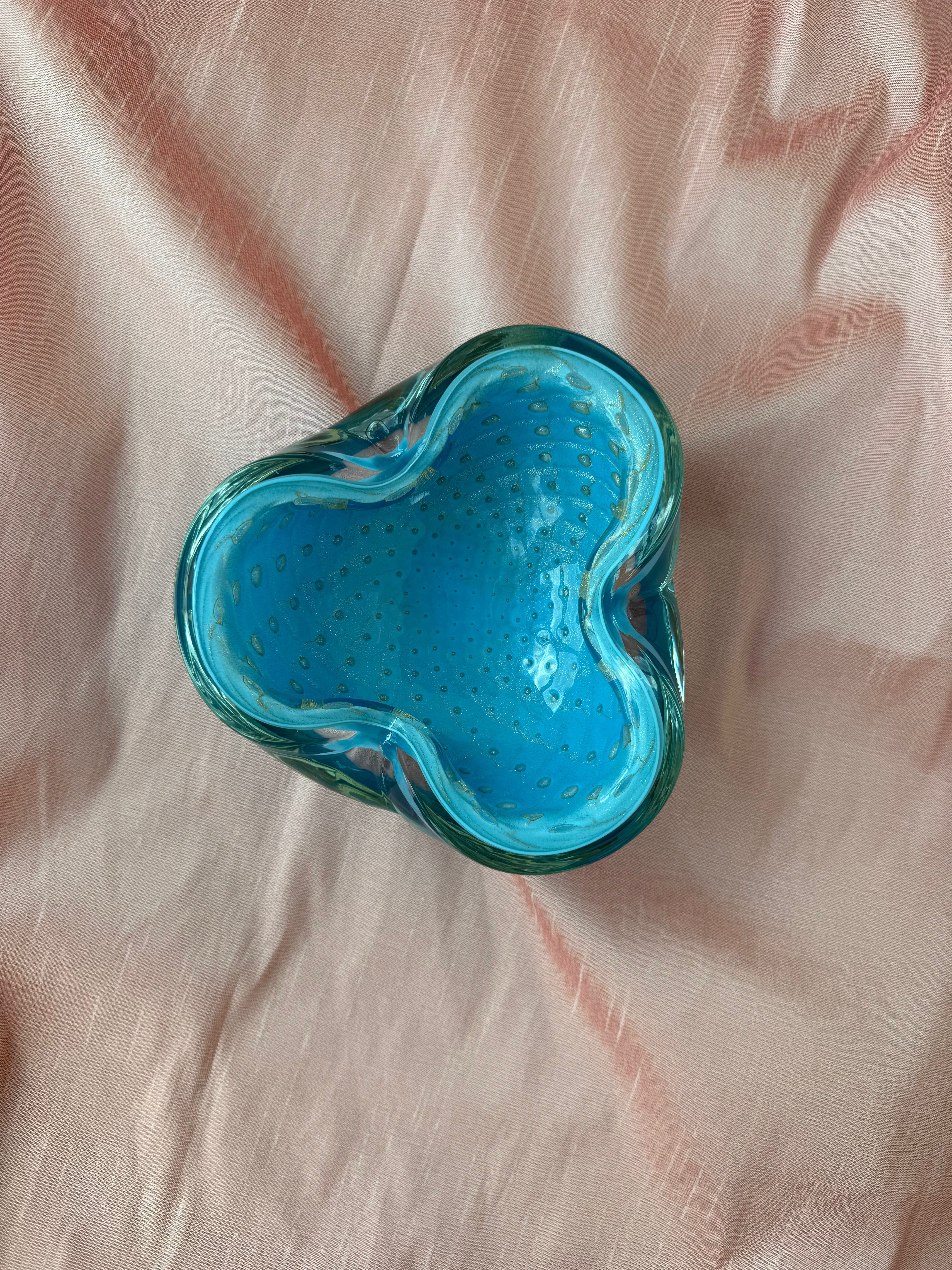 Murano Handblown Bullicante Glass Bowl - Soft Aqua