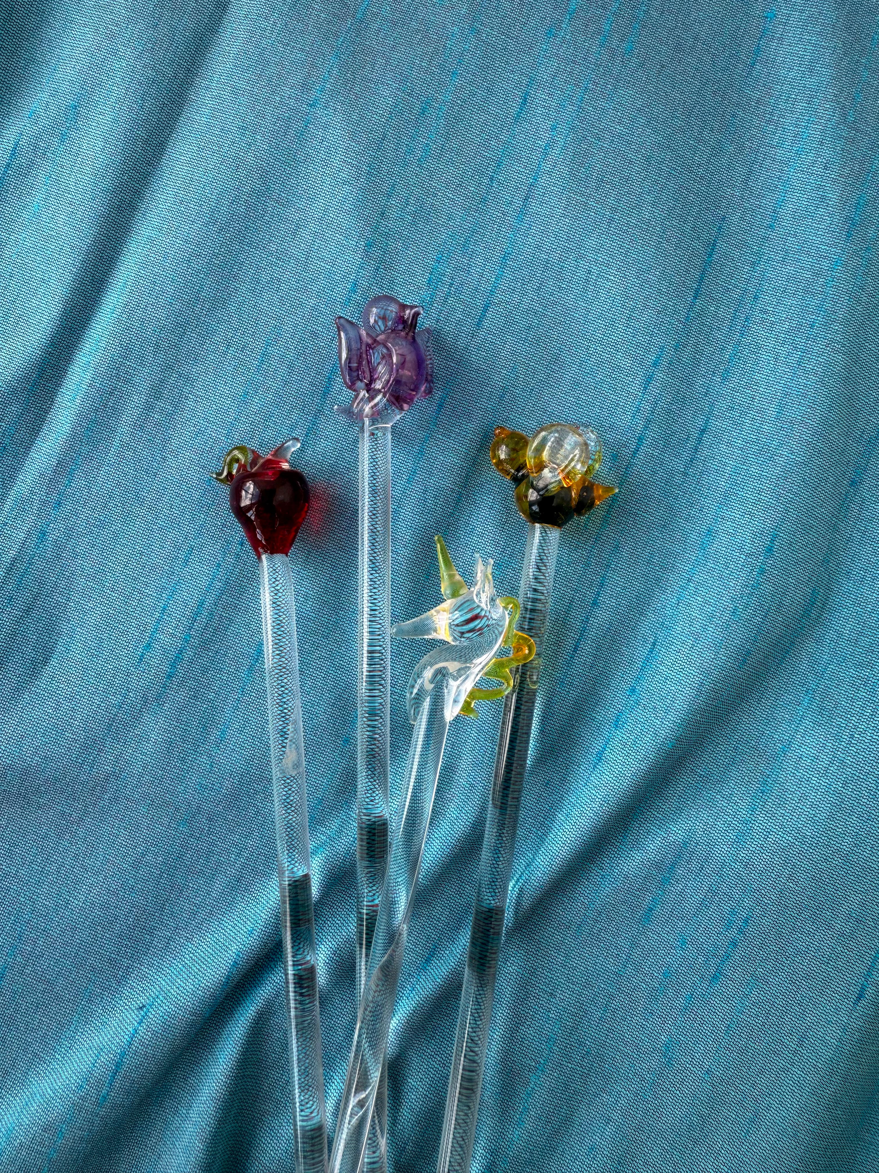 Blown Glass Colorful Cocktail Stirrers - Set of 4