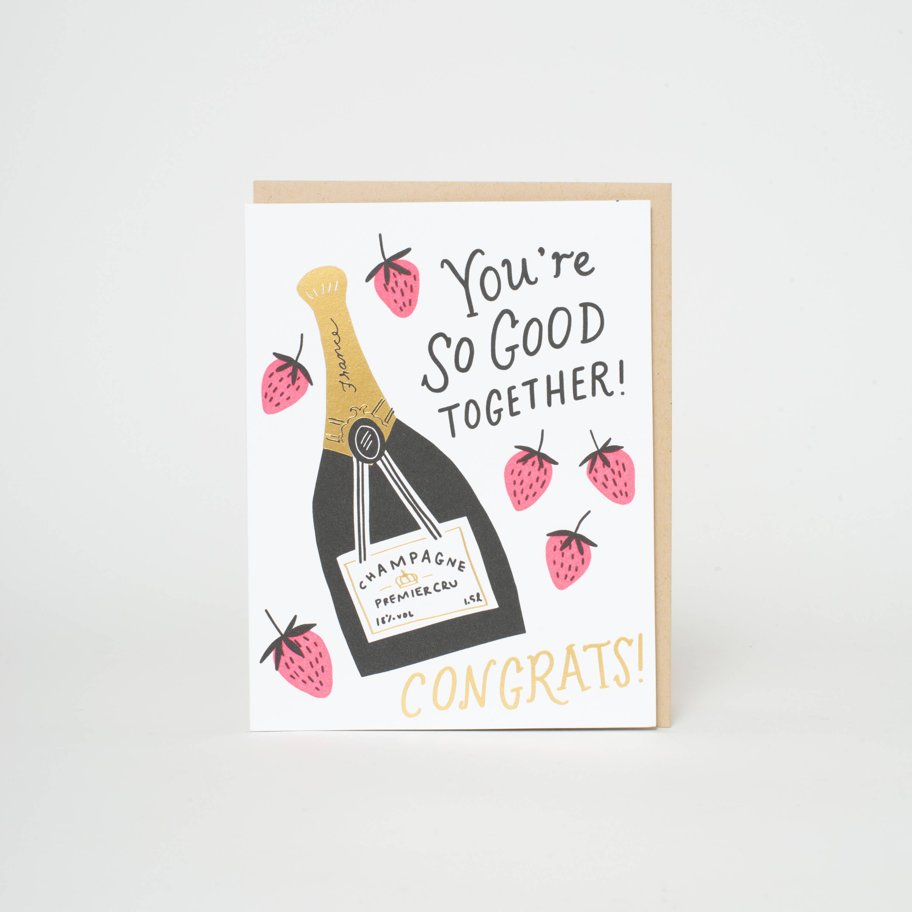 Wedding Congrats Champagne Letterpress Greeting Card by Hello!Lucky: Plastic sleeve