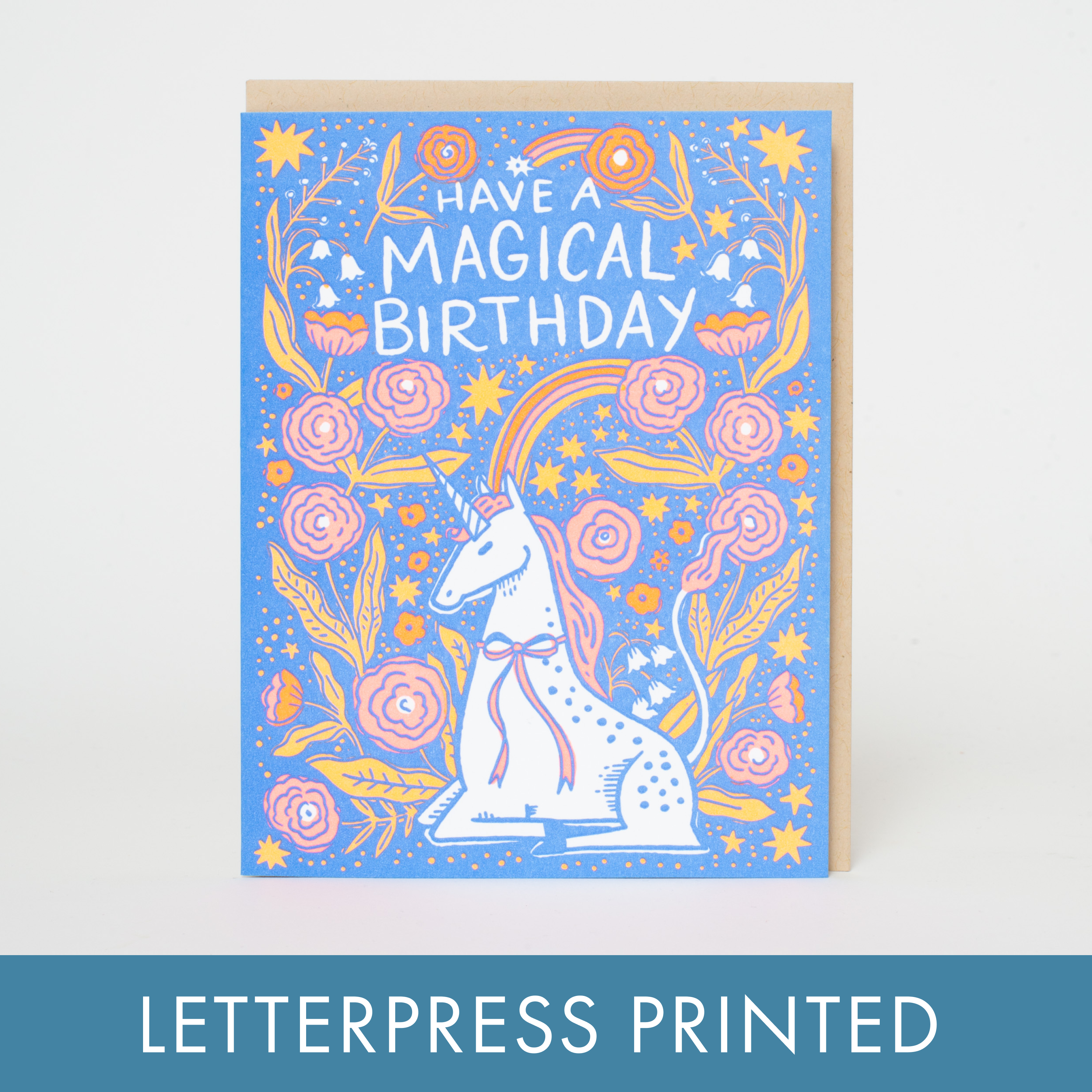 Birthday Folk Unicorn Letterpress Greeting Card by Hello!Lucky: Plastic sleeve