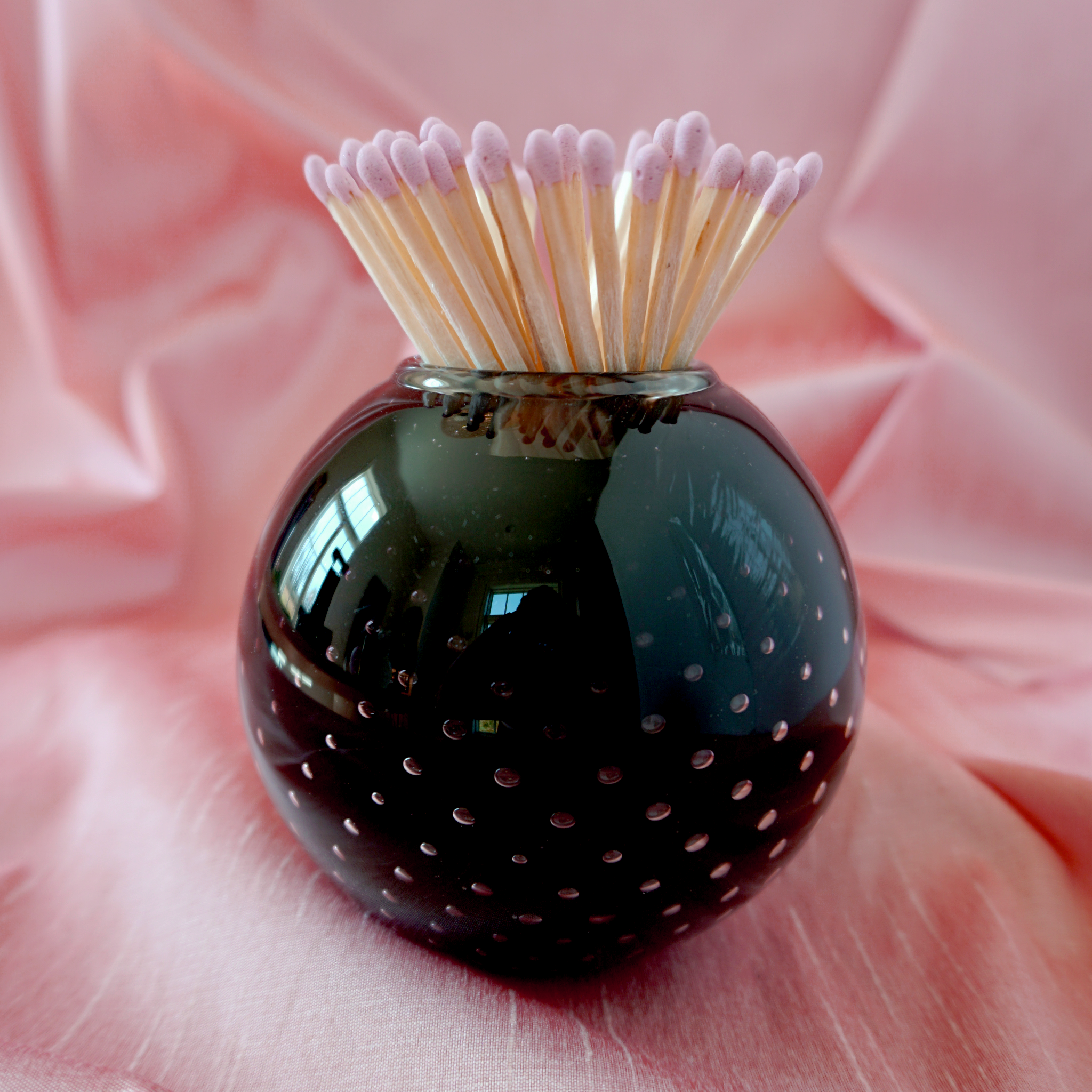 Black Handblown Glass Match Striker with Matches