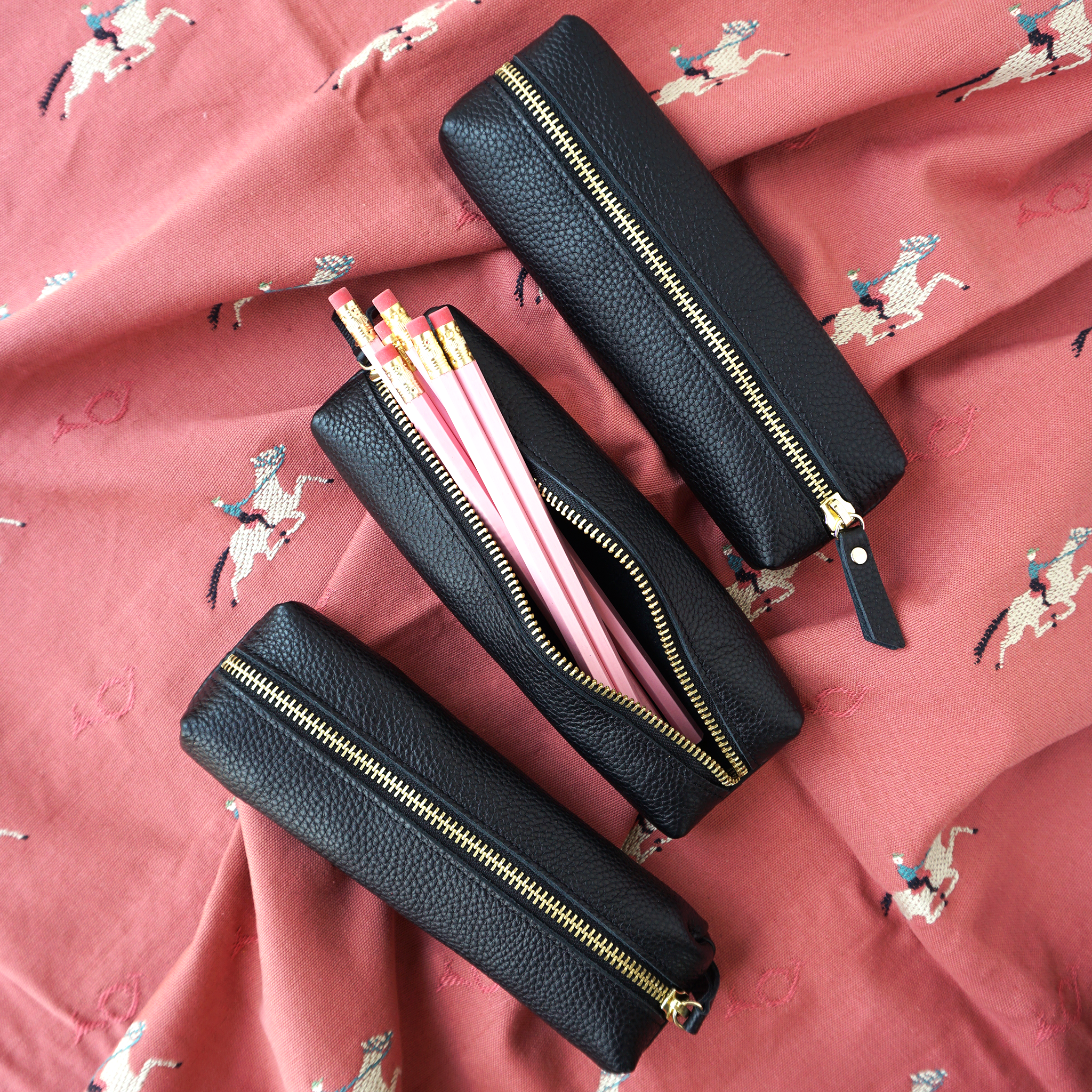 Genuine Pebble Leather Pencil Pouch - Black