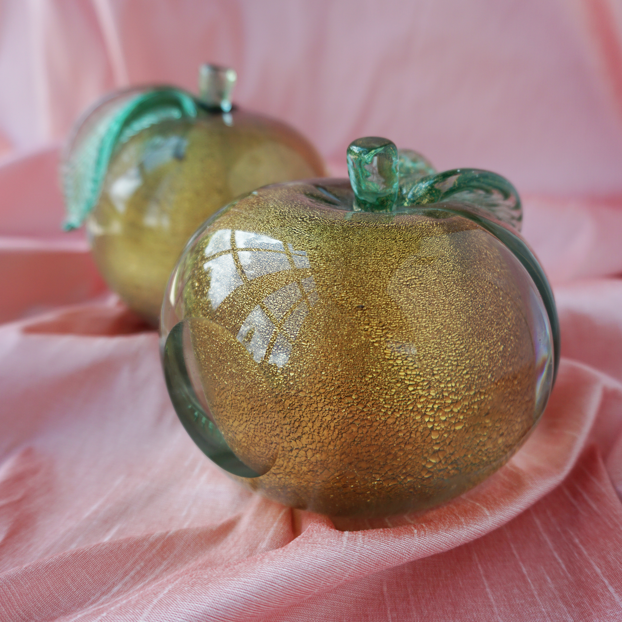 Alfredo Barbini Murano Glass Apple and Peach Bookends- Vintage
