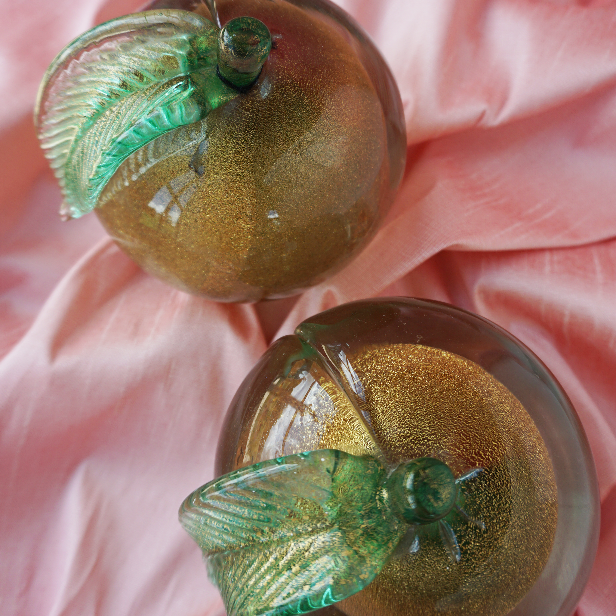 Alfredo Barbini Murano Glass Apple and Peach Bookends- Vintage