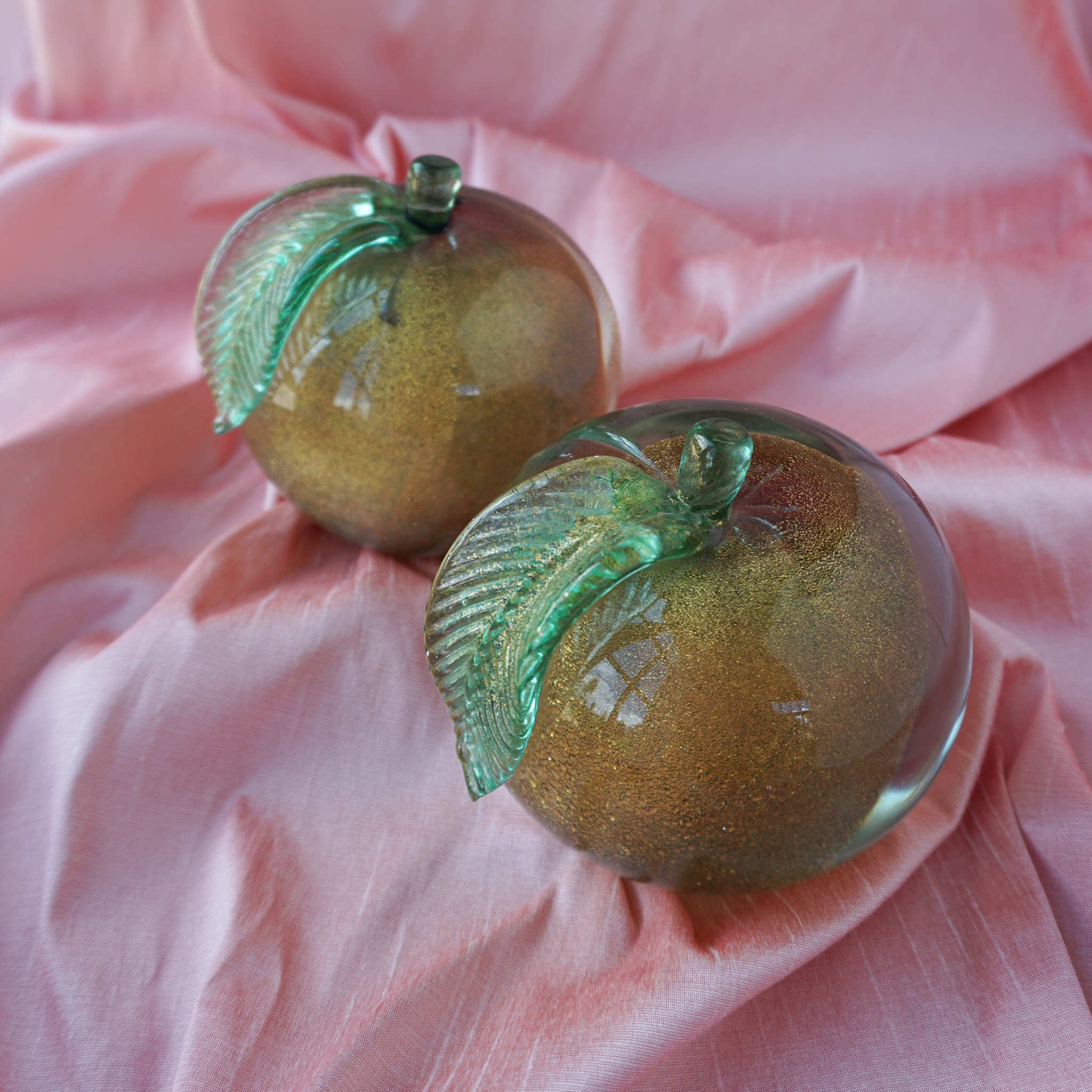 Alfredo Barbini Murano Glass Apple and Peach Bookends- Vintage