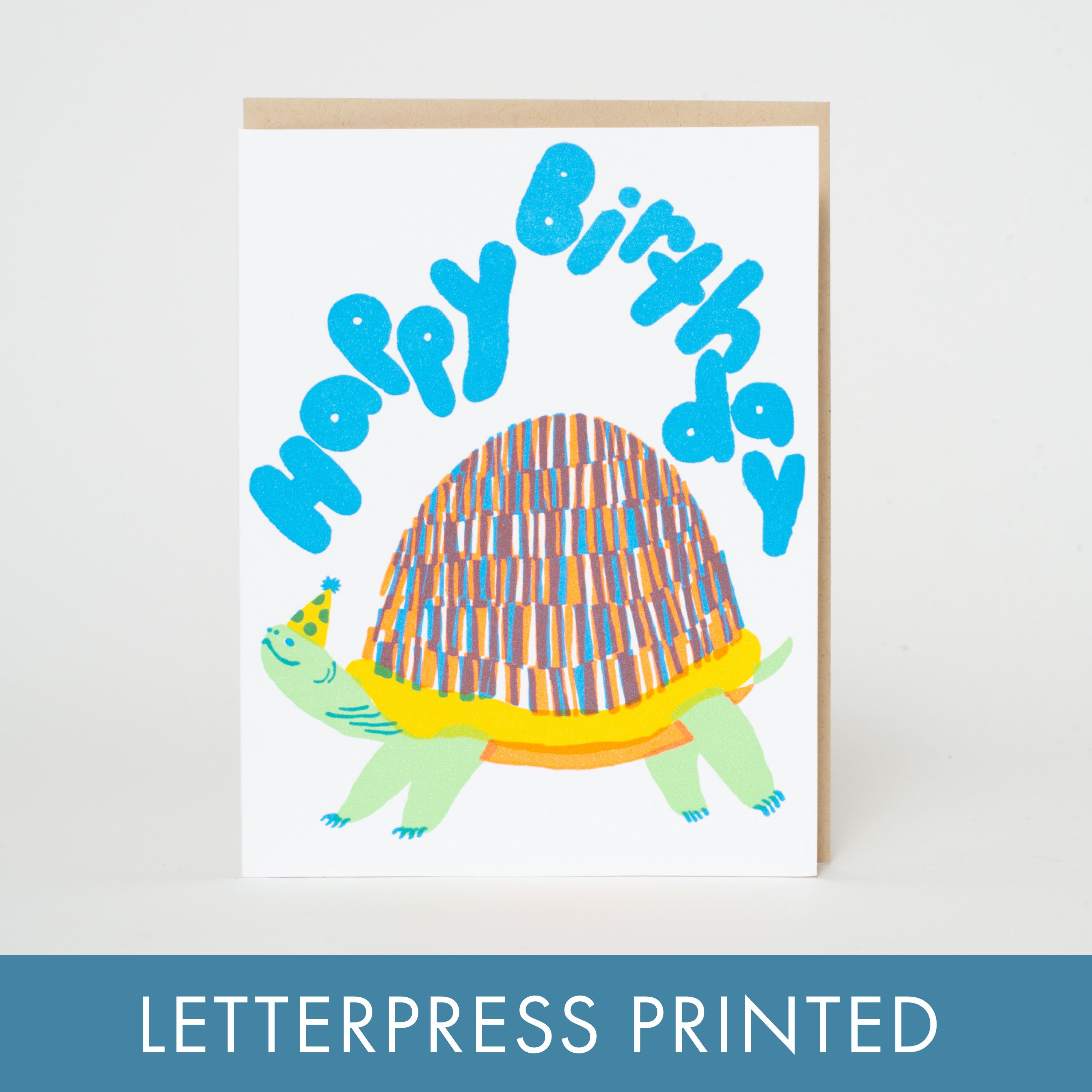 Turtle Birthday Letterpress Greeting Card by Egg Press: Plastic sleeve