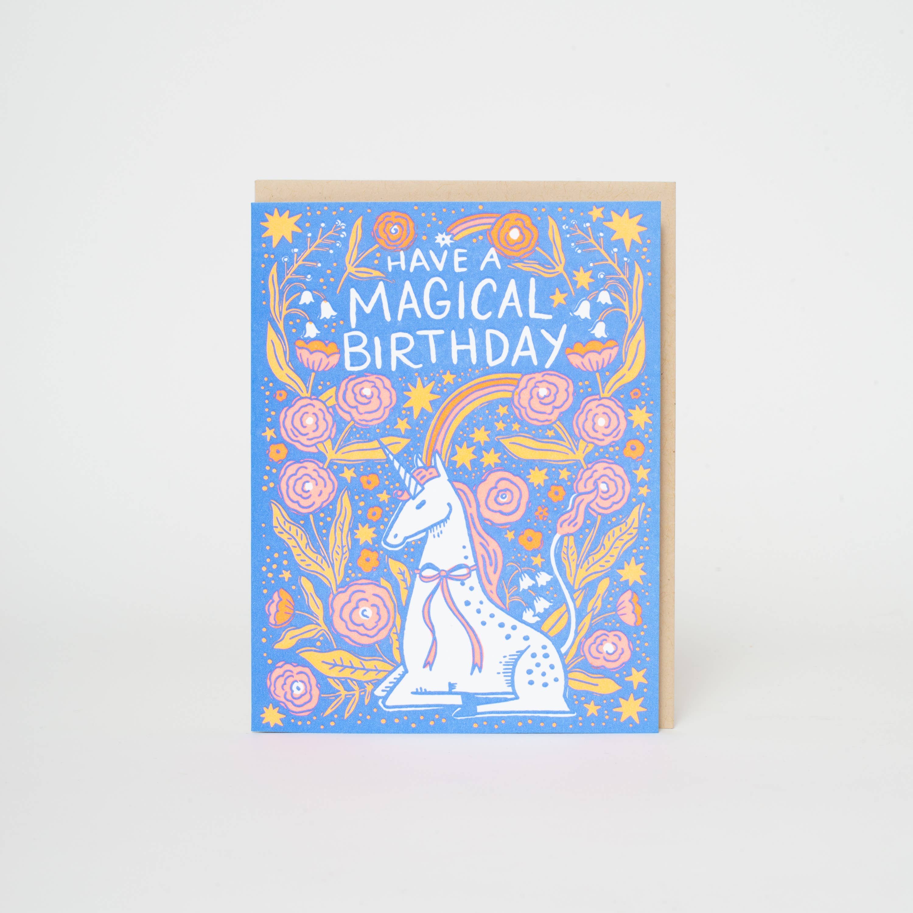 Birthday Folk Unicorn Letterpress Greeting Card by Hello!Lucky: Plastic sleeve