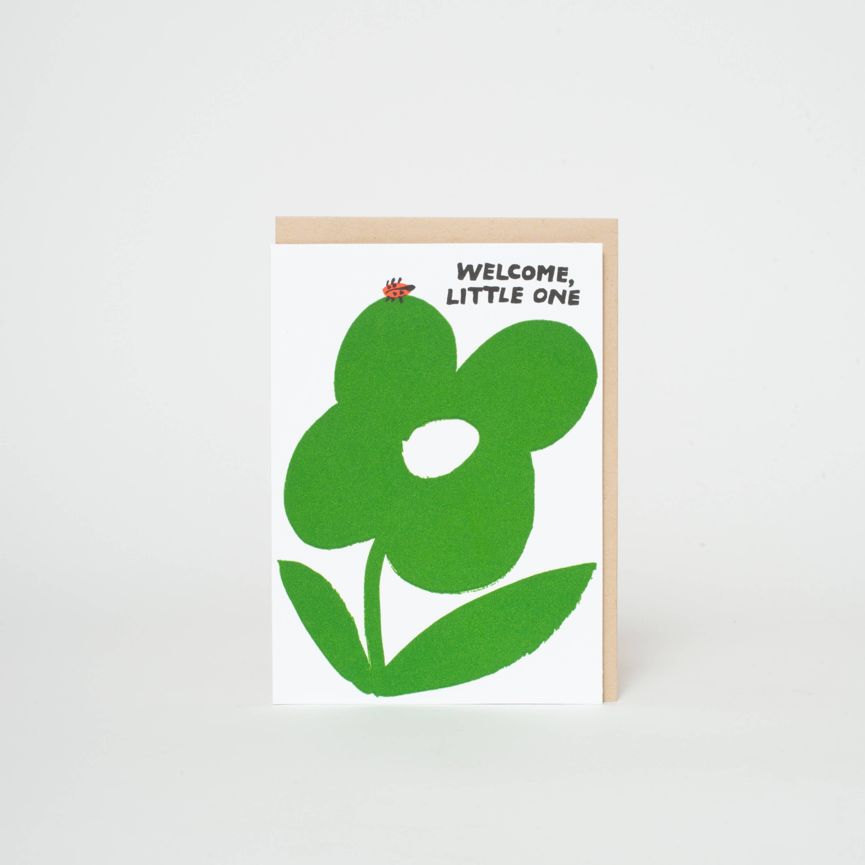 Welcome Baby Ladybug Letterpress Greeting Card by Egg Press: Plastic sleeve
