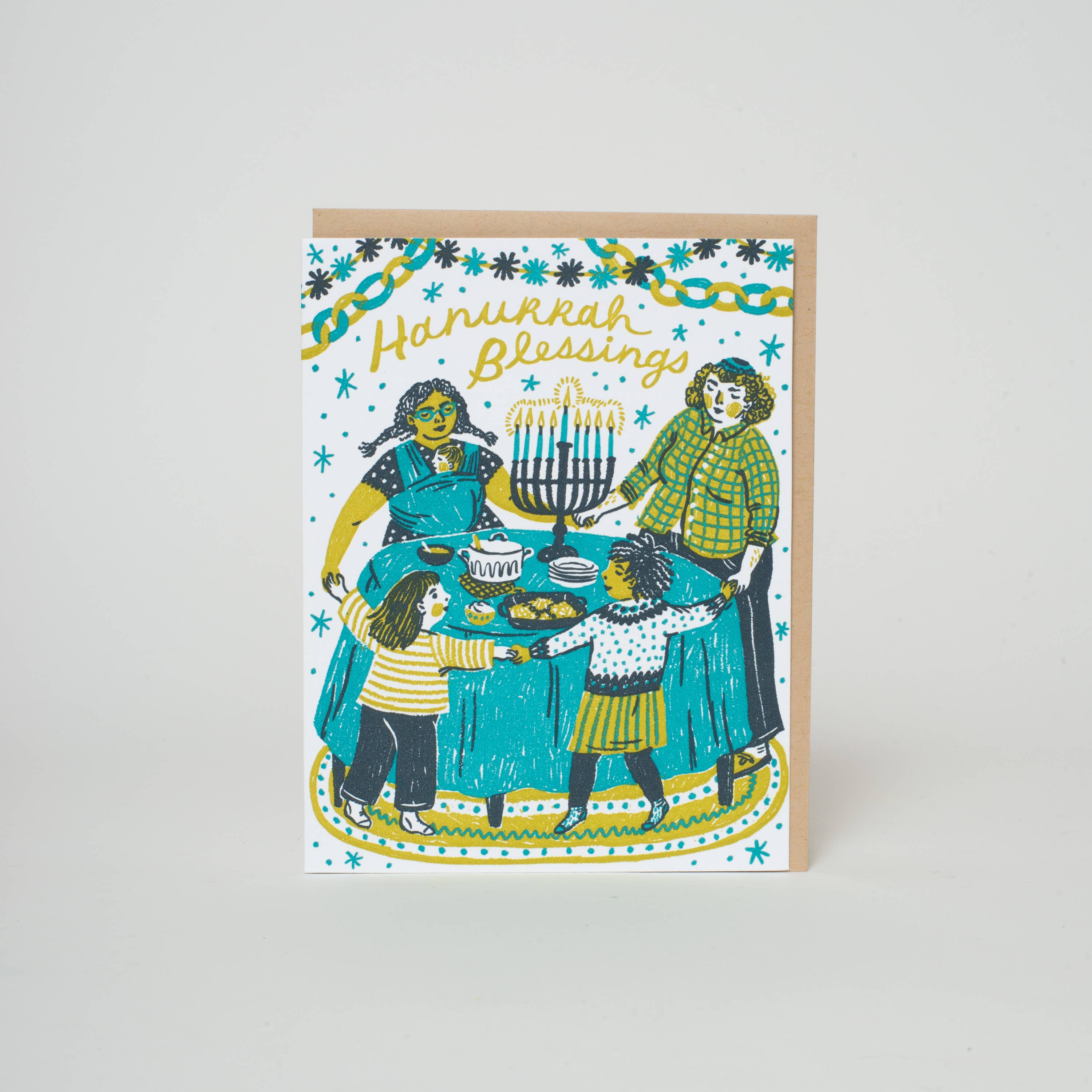 Hanukkah Blessings Letterpress Greeting Card by Phoebe Wahl: Plastic sleeve