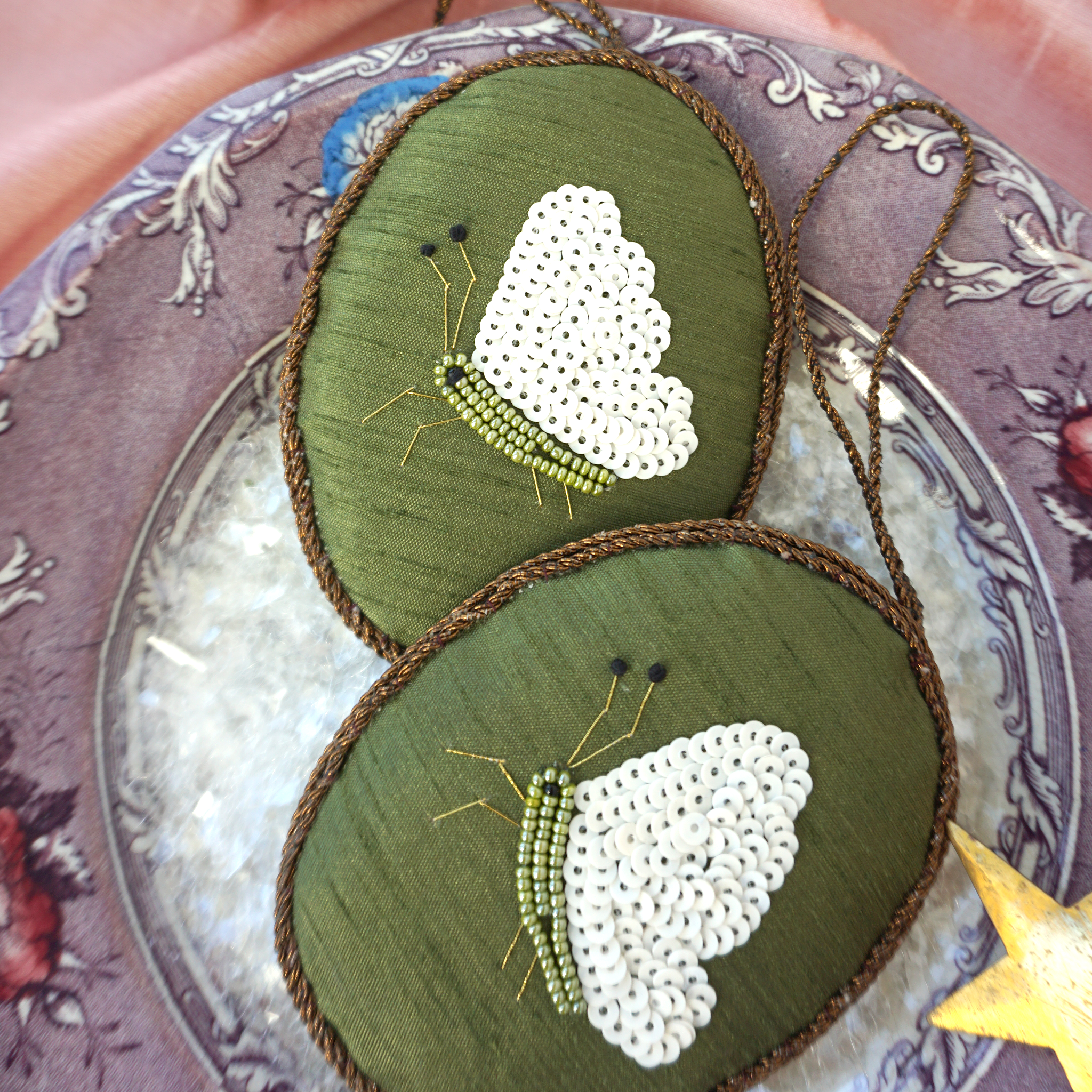 Beaded Butterfly Ornament - Green