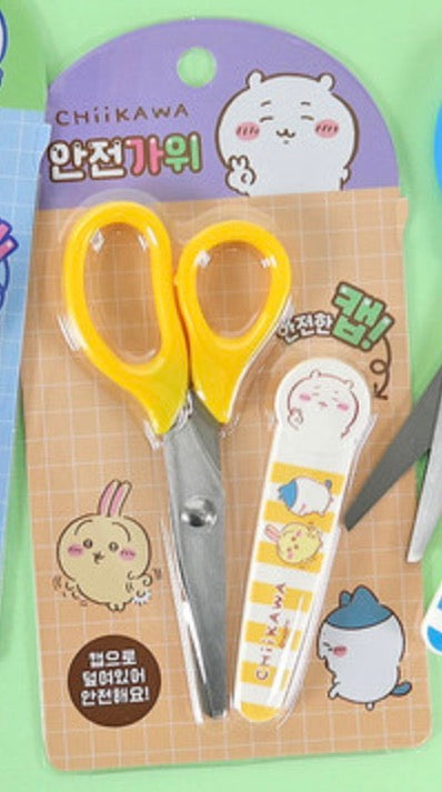Chiikawa Scissors with Safety Cover Cap - Yellow Stripe