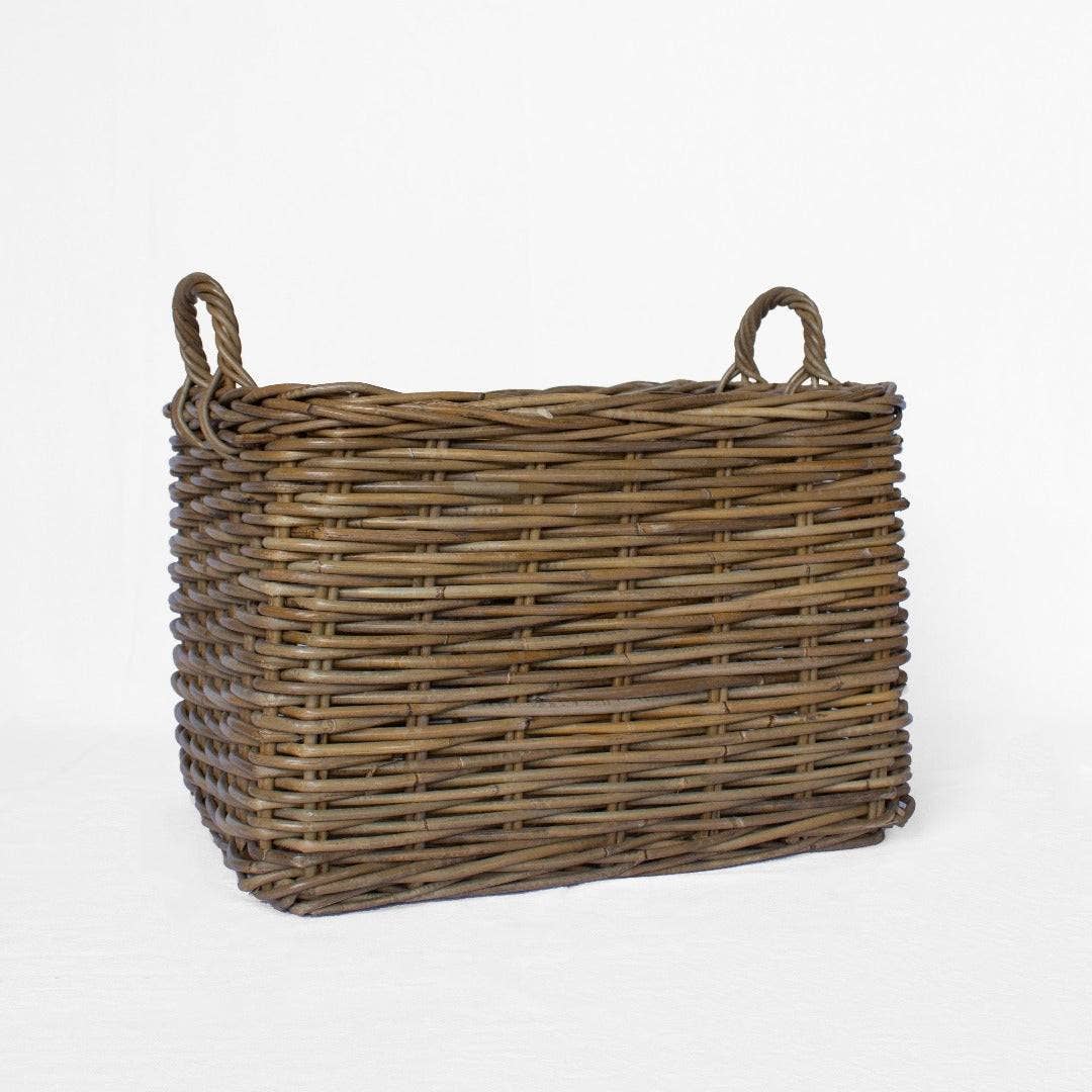 Rattan Rectangle Storage Basket with Handles: Medium - 35 cm H