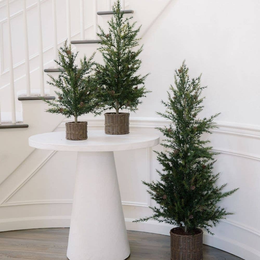 Holiday Faux Pine Tree Set of 2, Basket, 2 ft