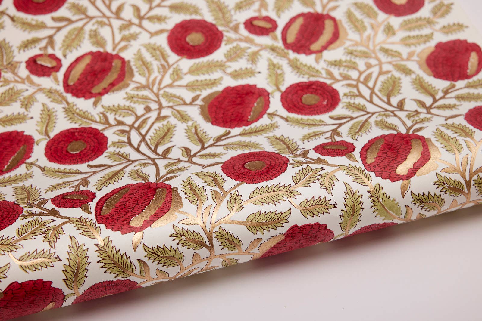 Block Printed Wrapping Paper Sheets - Marigold Glitz Scarlet