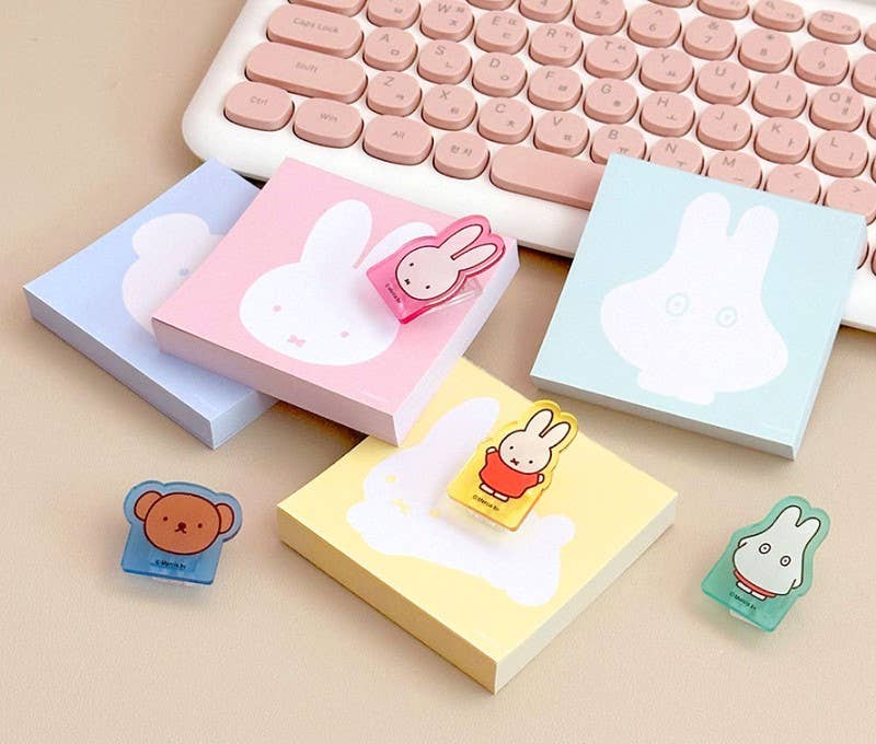 PINK Miffy illust Memo Note Pad with Characters Clip Set