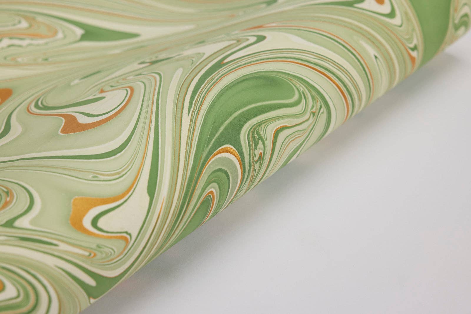 Hand Marbled Wrapping Paper Sheets - Waves Matcha