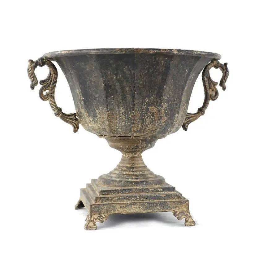 Distressed Black Iron Urn