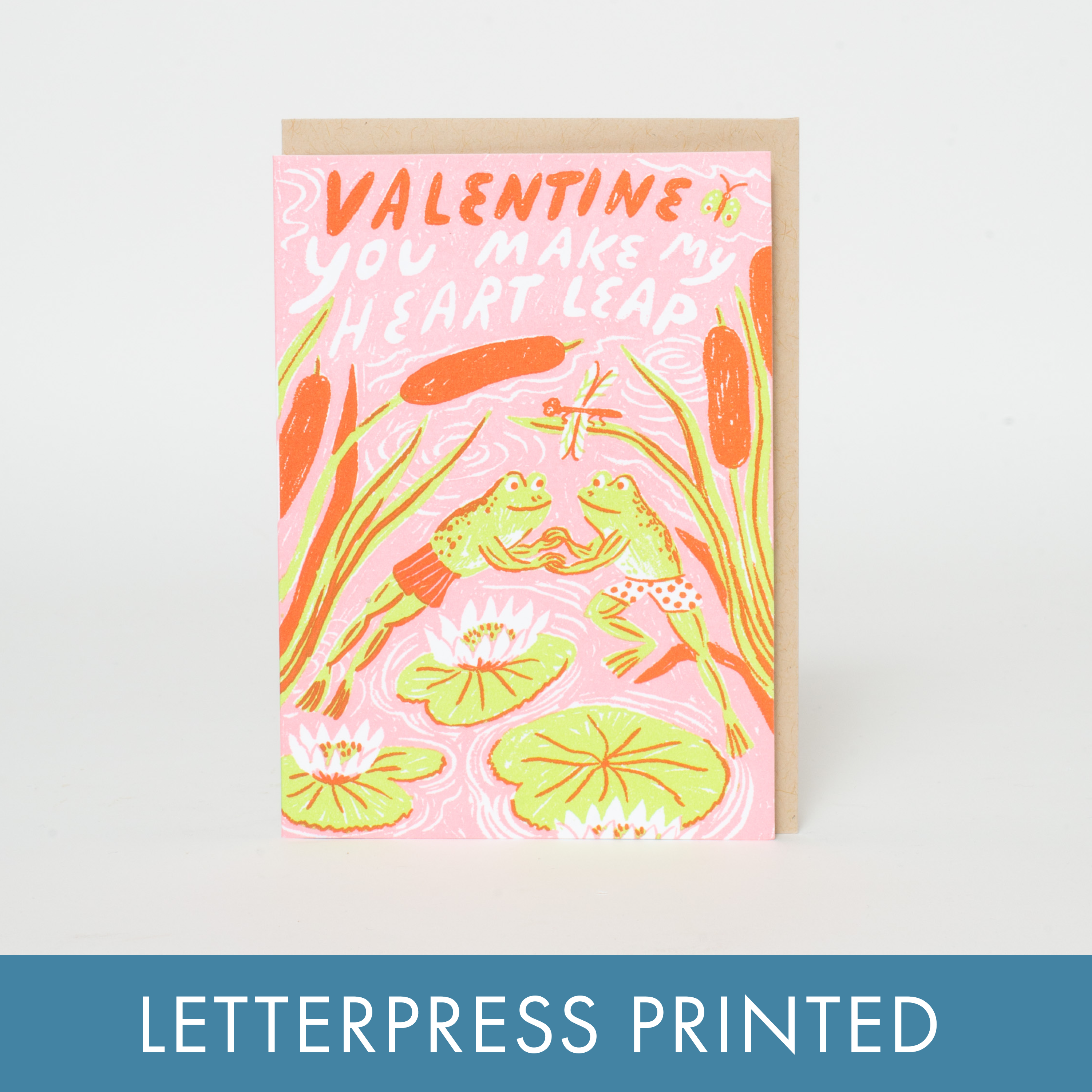 Frog Valentine Mini Letterpress Greeting Card by Phoebe Wahl: Plastic sleeve