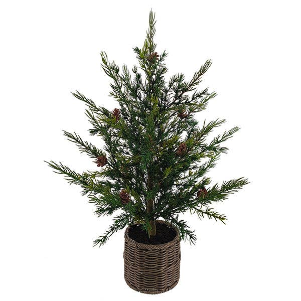 Holiday Faux Pine Tree Set of 2, Basket, 2 ft
