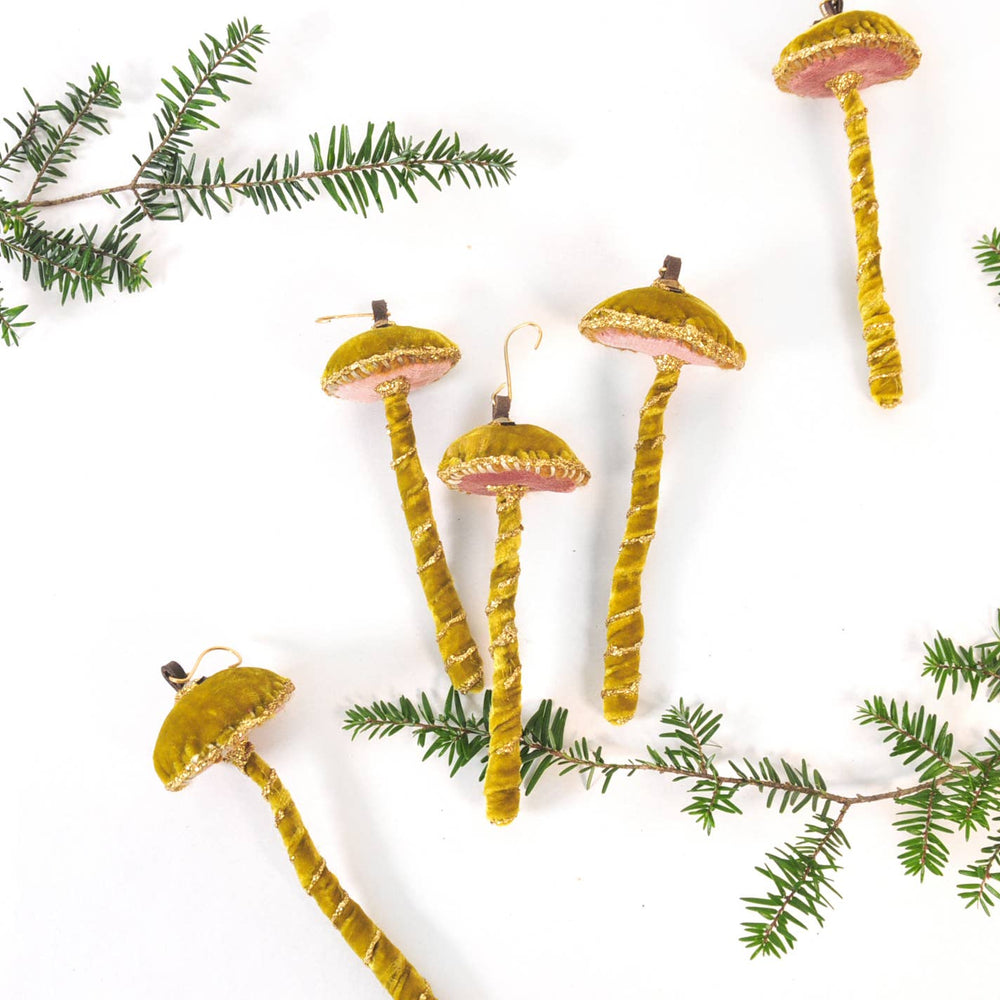 Glitter Mushroom Ornament - Chartreuse