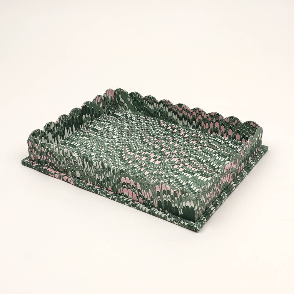 MARBLED SCALLOPED TRAY SET - GREEN MOUNTAIN