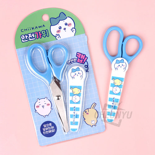 Chiikawa Scissors with Safety Cover Cap - Blue Stripe