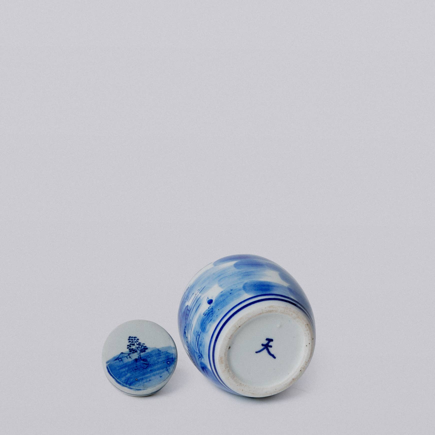 Blue and White Porcelain Mini Landscape Round Storage Jar