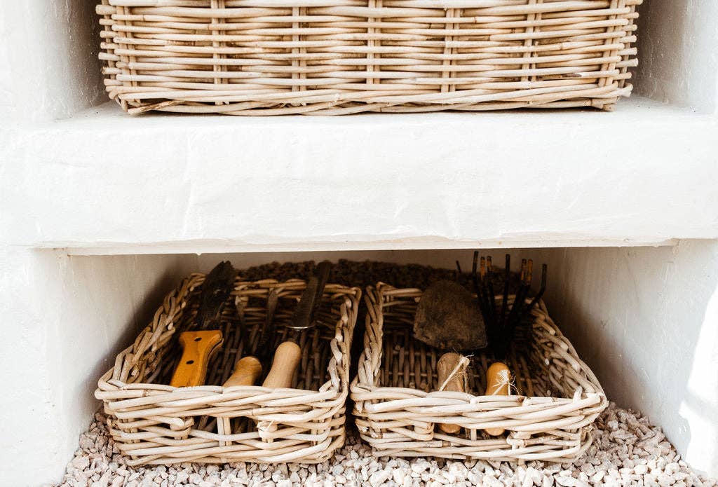 Rattan Rectangle Basket Tray: Large - 6" H