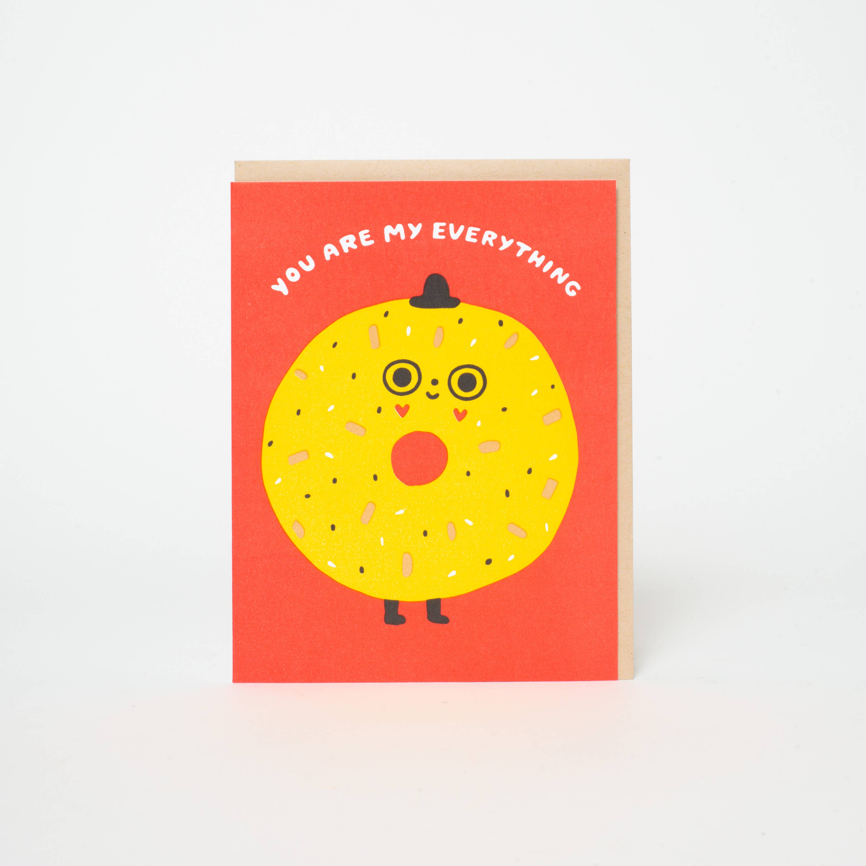 You're My Everything Bagel Letterpress Greeting Card by Suzy Ultman: Plastic sleeve