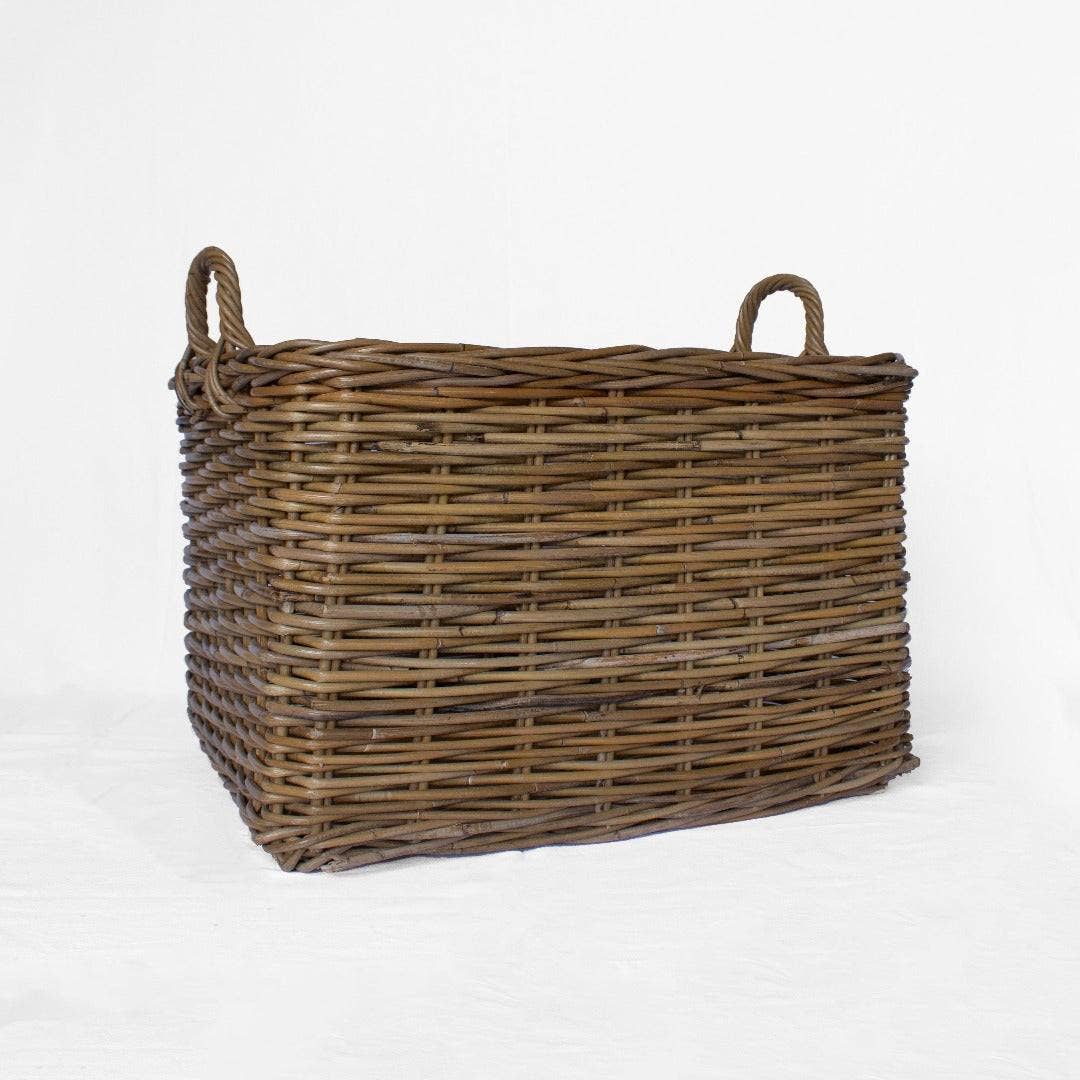 Rattan Rectangle Storage Basket with Handles: Medium - 35 cm H