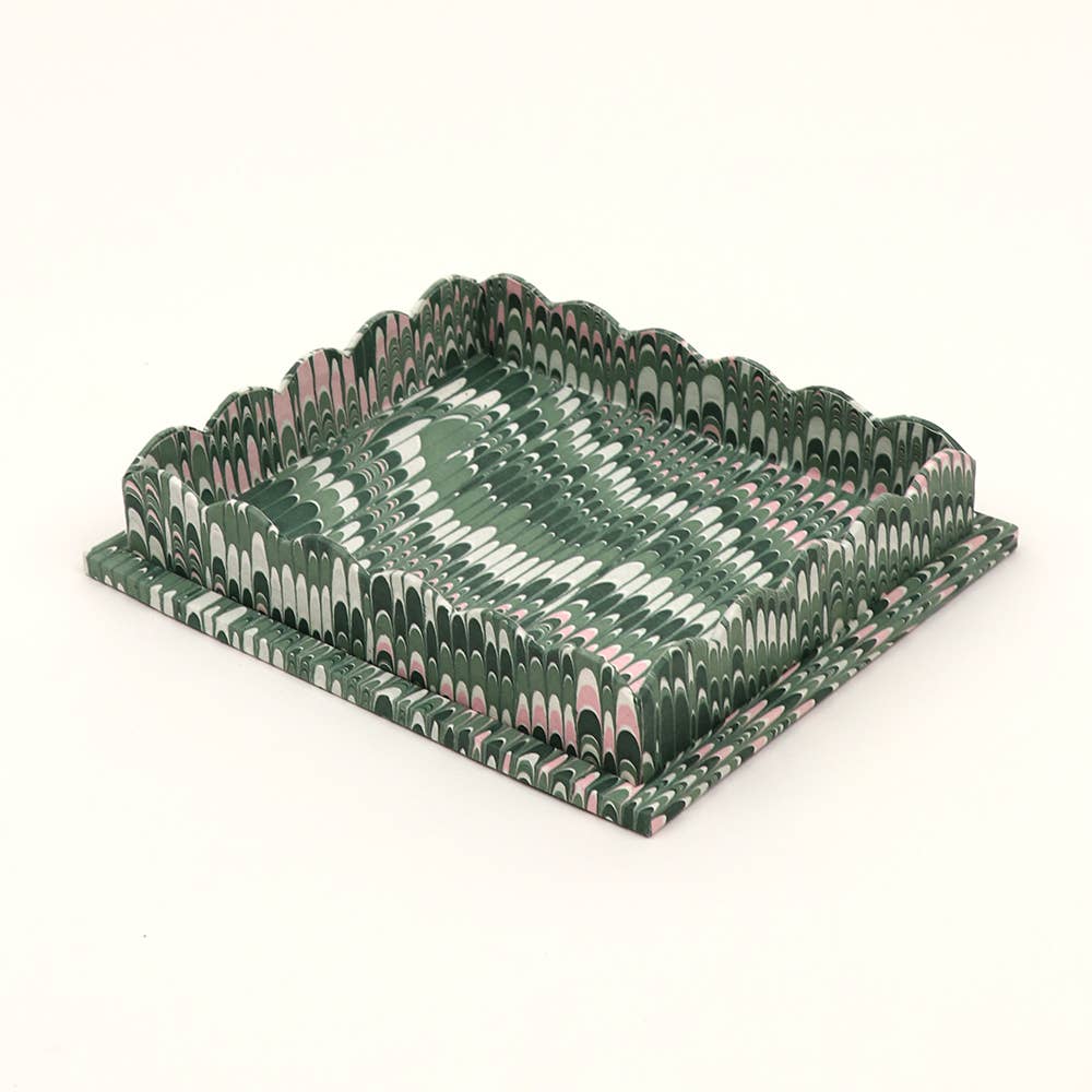 MARBLED SCALLOPED TRAY SET - GREEN MOUNTAIN